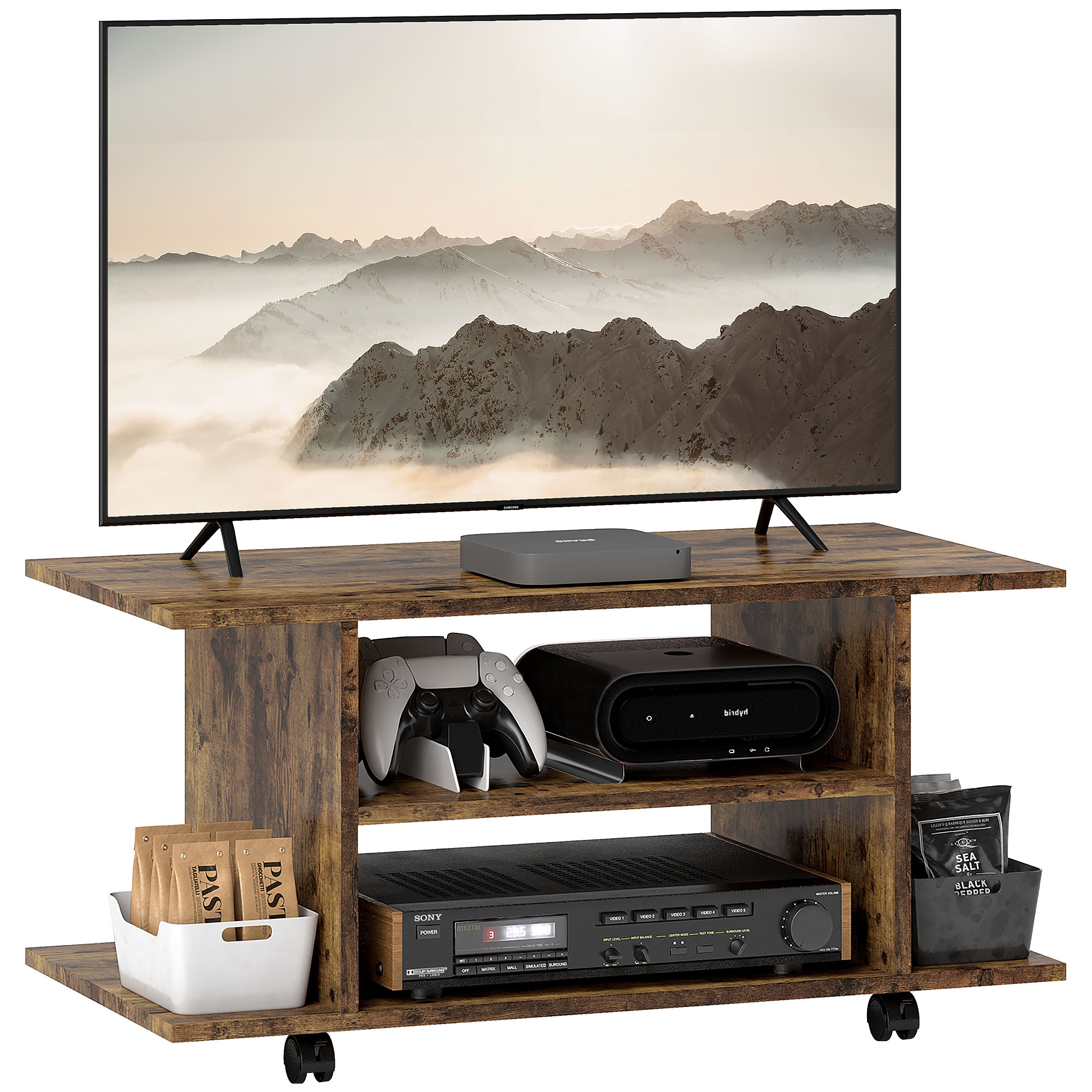 Modern TV Cabinet Stand Storage Shelves Table Mobile Bedroom Furniture — image 3