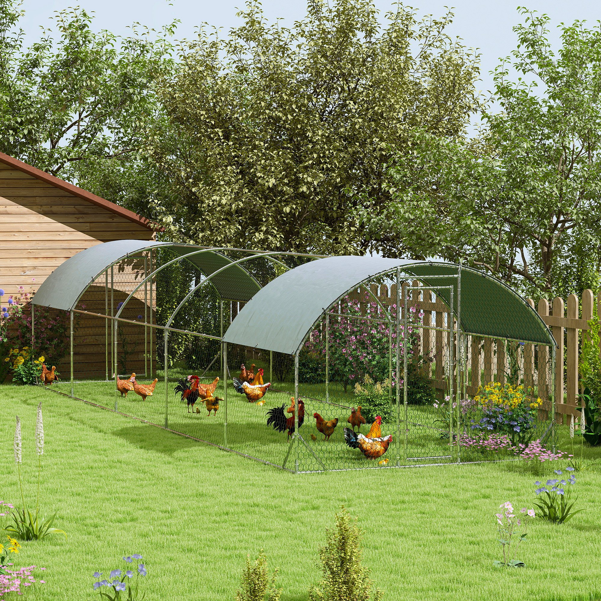 Large Metal Chicken Coop with Waterproof and Anti-UV Cover for Yard, Outdoor, Duck, Rabbit, 9.2 x 31.2 x 6.5