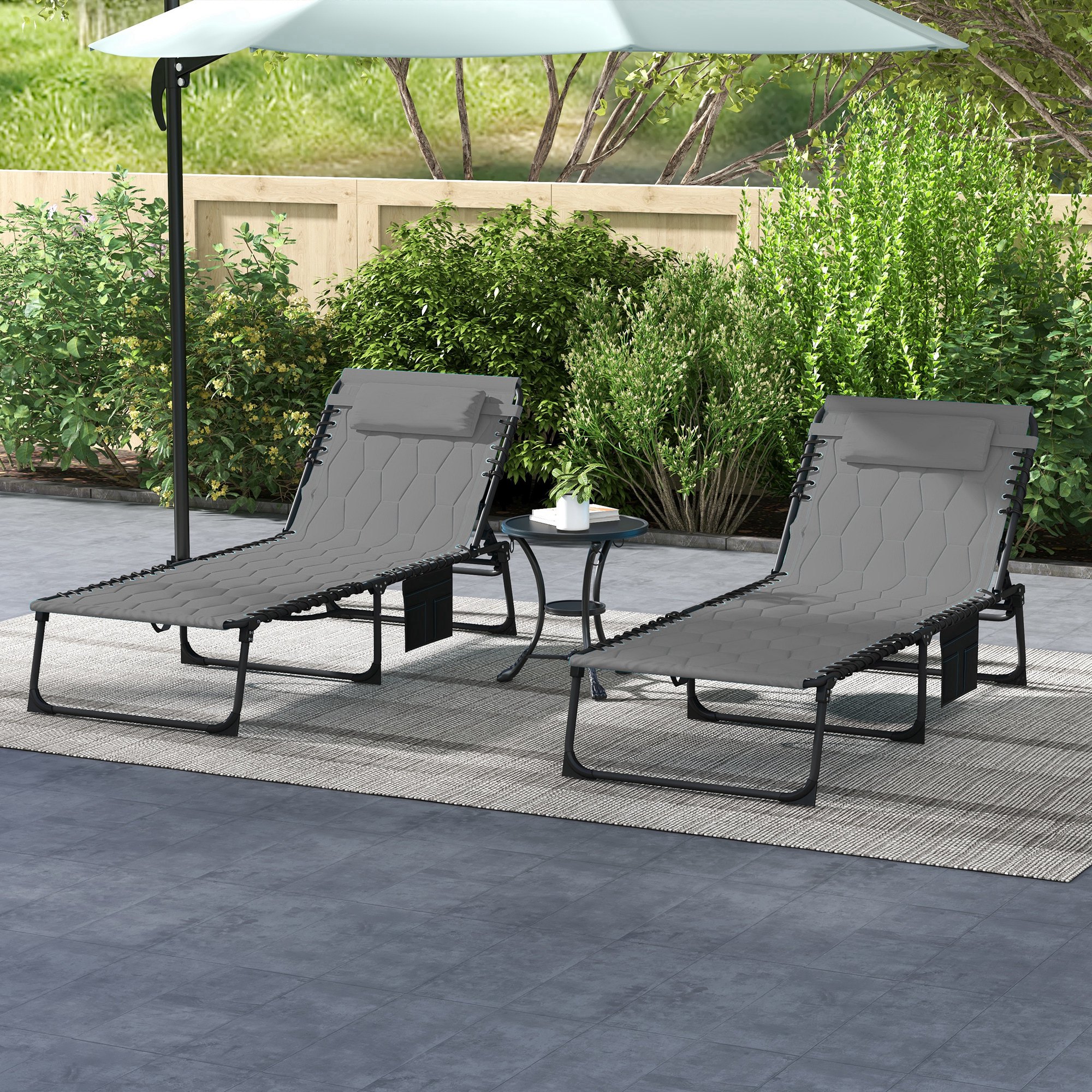 Folding Chaise Lounge Set with Reclining Back, 25.6″ x 74″ x 14.2″, Gray