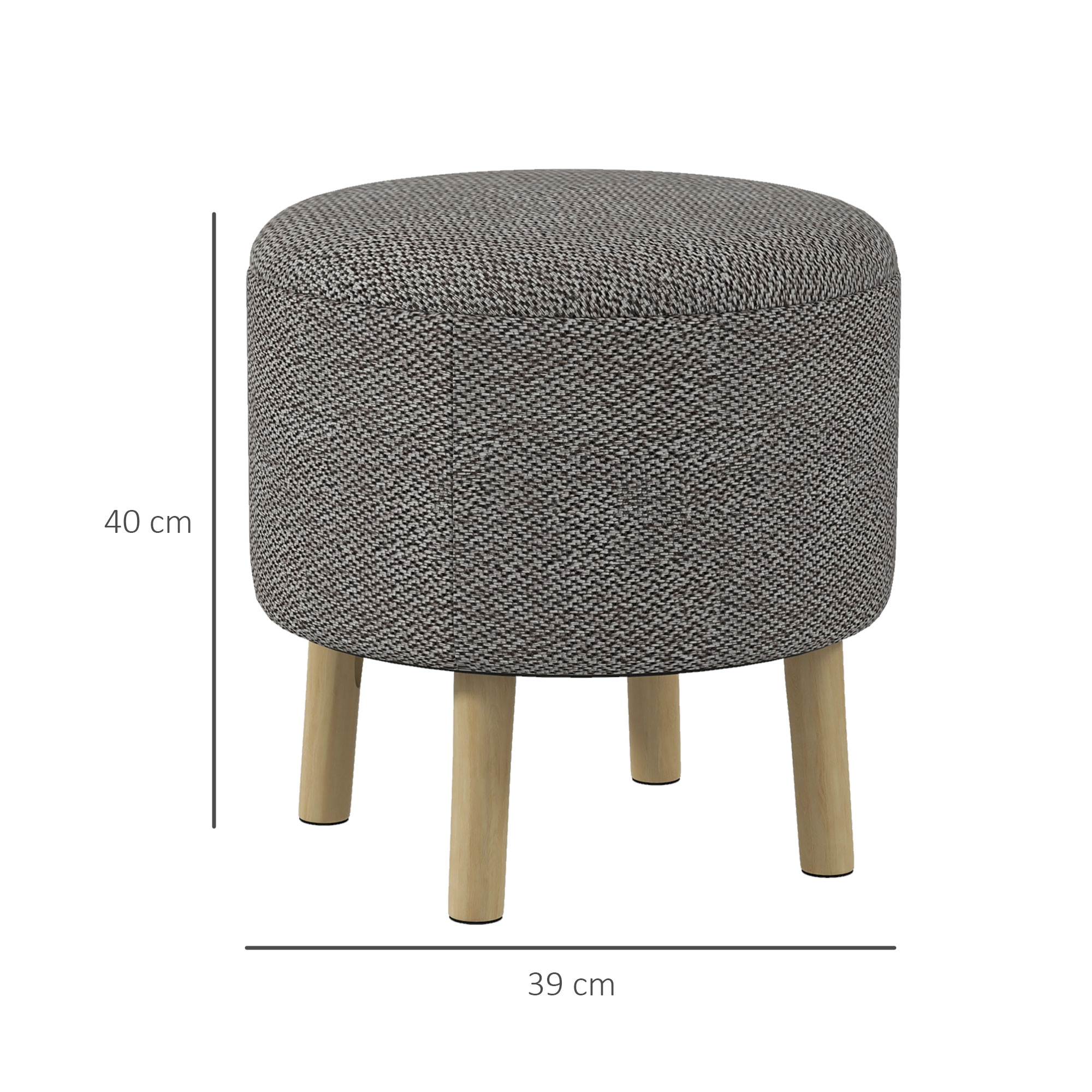 Round Linen-Look Storage Ottoman - Light Grey — image 3