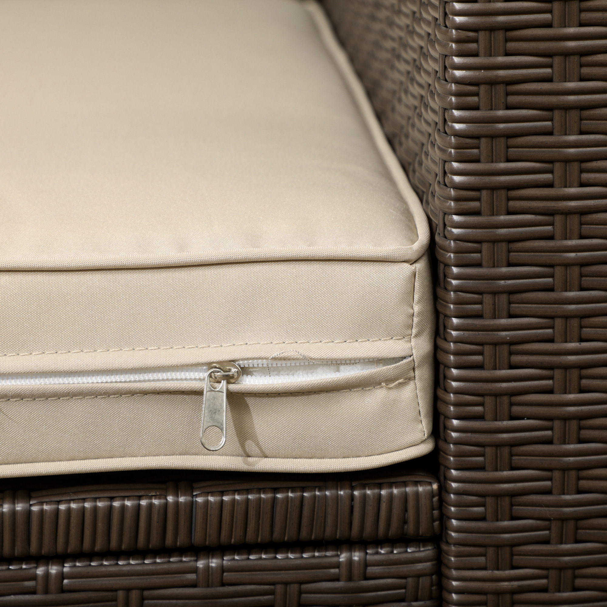  Outdoor Wicker Loveseat, Patio Furniture Couch with Cushions, 2 Seats PE Rattan Sofa, 2 Throw Pillows, Beige
