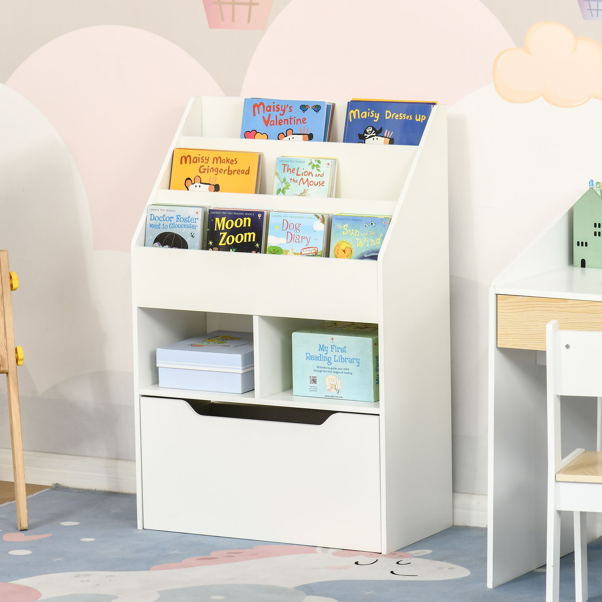 Kids Bookcase Multi-Shelf Book Rack with Mobile Drawer for B view 7