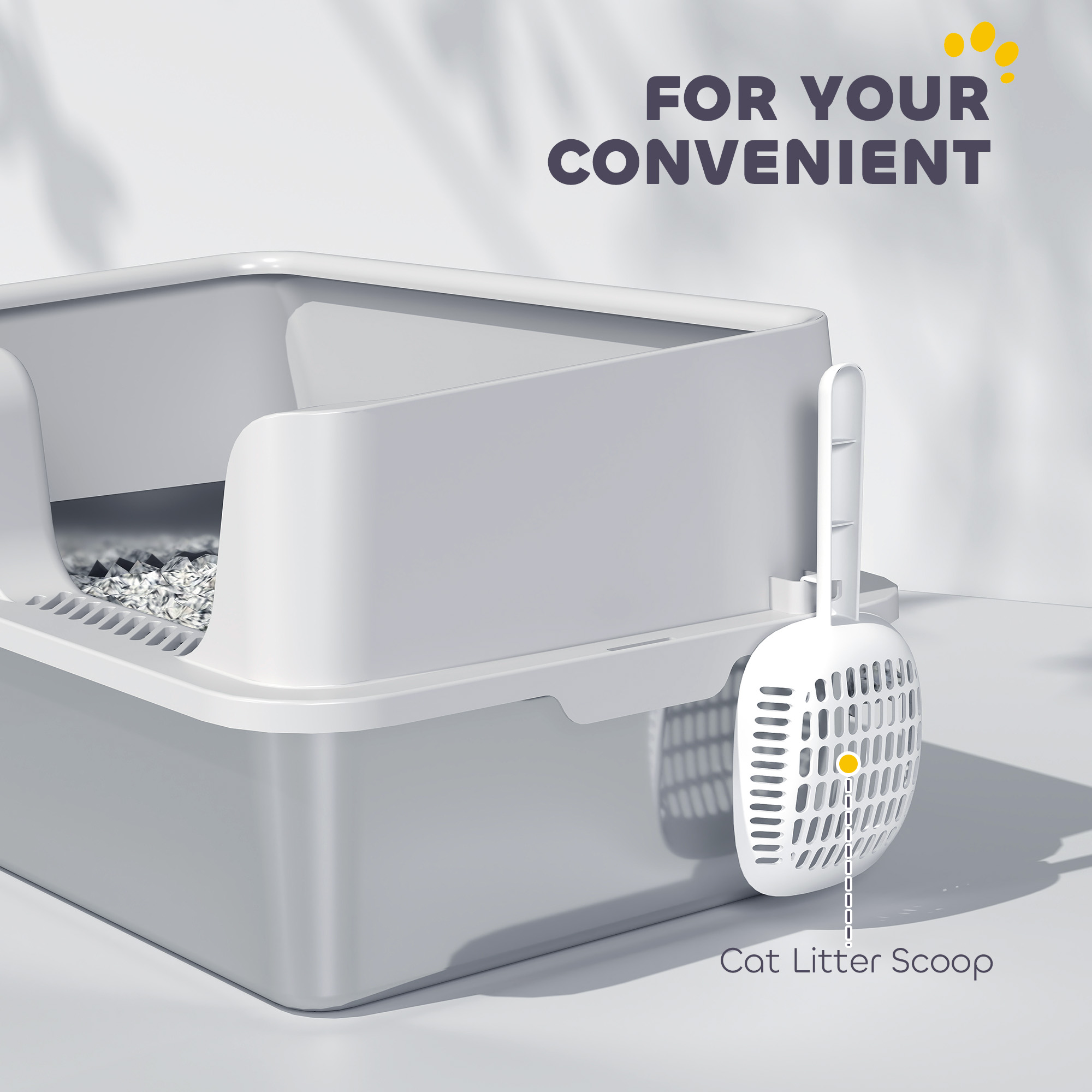  Stainless Steel Litter Box with High Side, Scoop, Easy Cleaning & Anti-Urine Leakage, for Big Cats, Light Gray