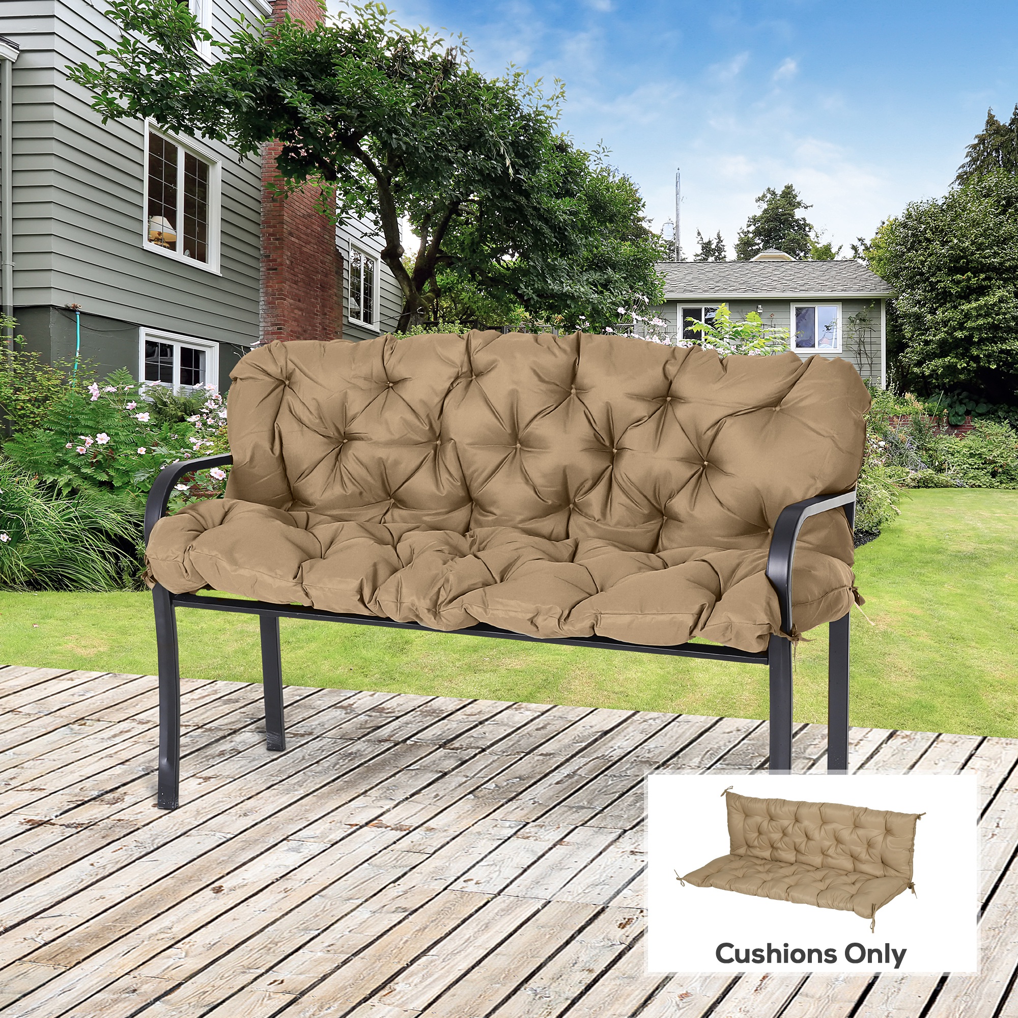 59" x 38" Tufted Bench Cushion for Outdoor Furniture, 3-Seater Replacement for Swing Chair, Patio Sofa/Couch, Khaki - Image 5