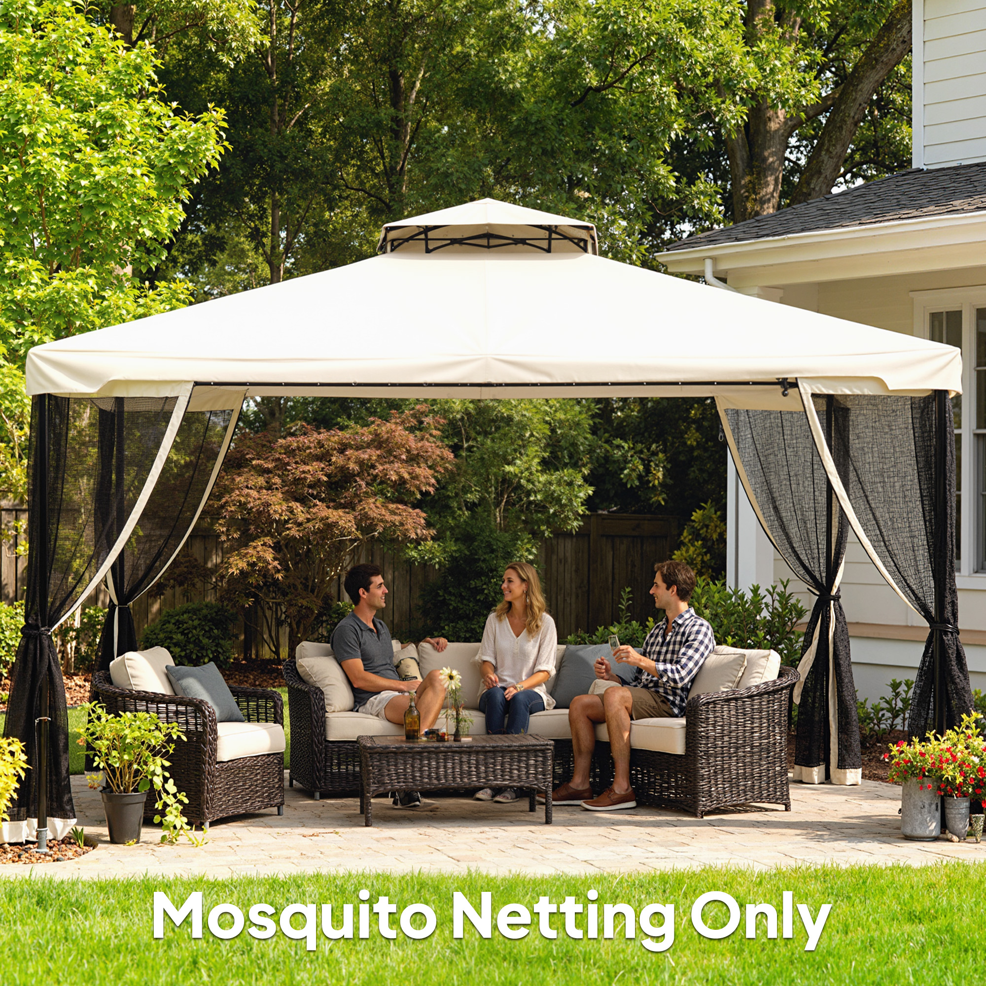 Replacement Mesh Sidewall Netting for 10 x 12 Gazebos and Canopy Tents with Zippers, (Sidewall Only) Cream image 7