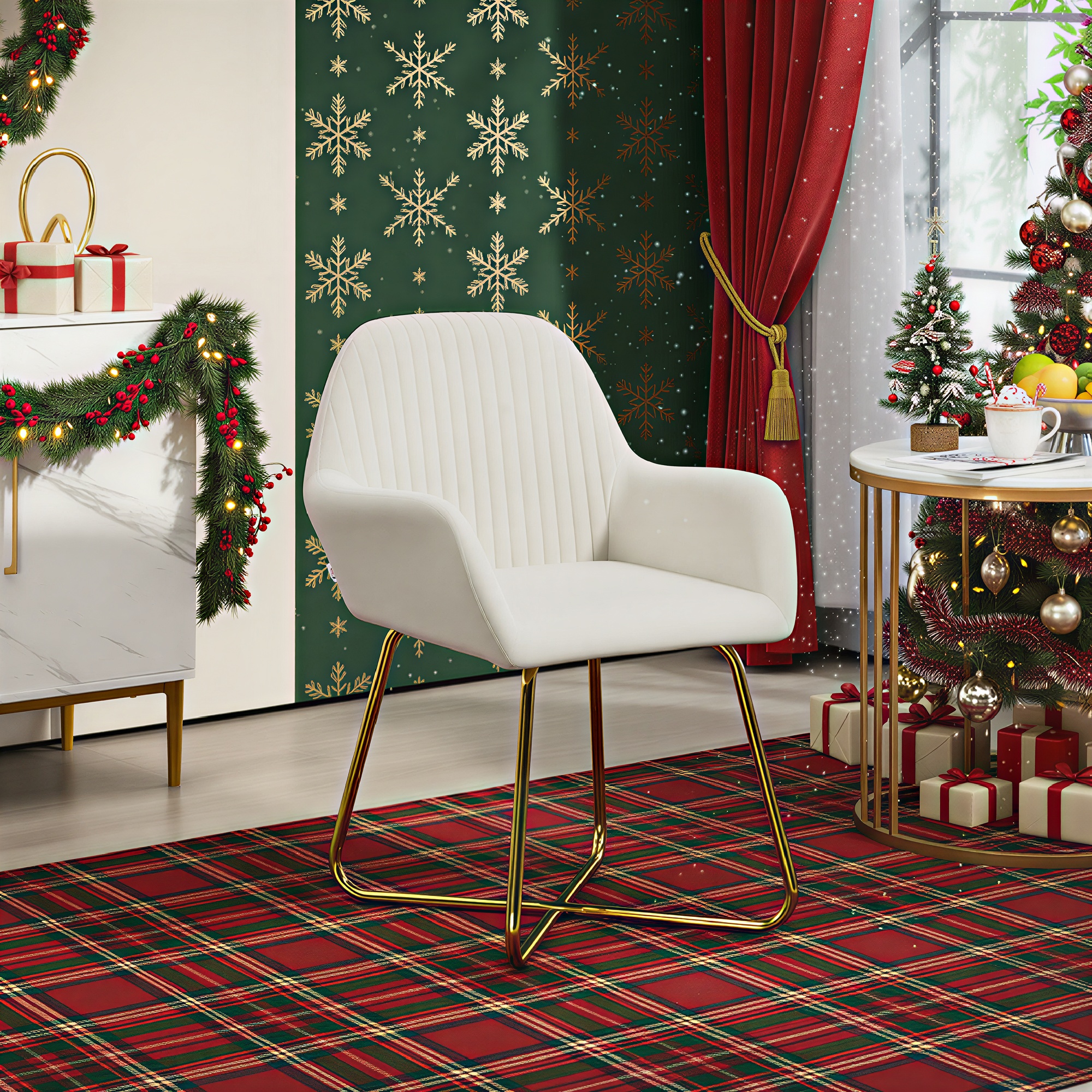 Modern Arm Chair Upholstered Accent With Metal Base For Living Room Cream White — image 4