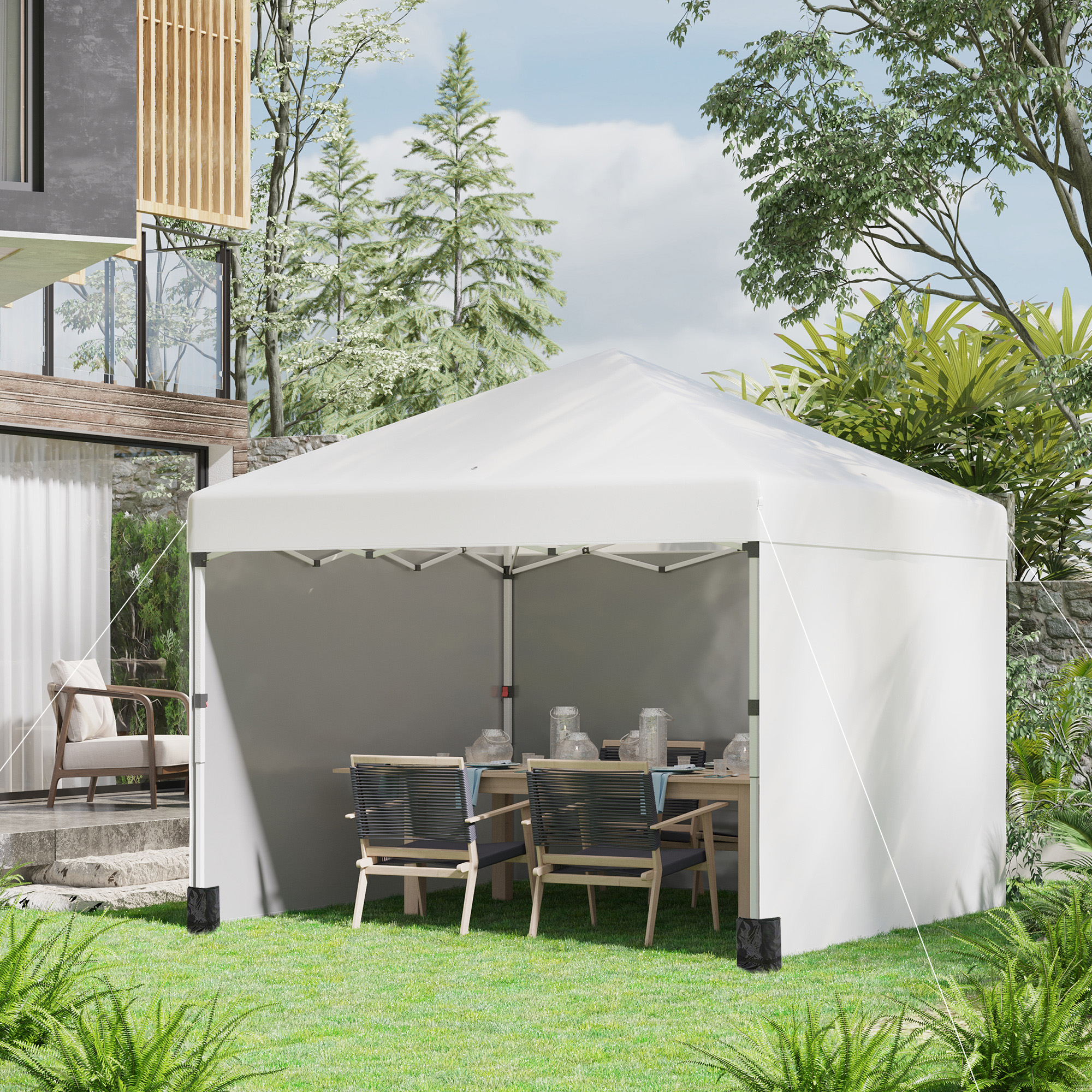 10 x 10 Pop Up Canopy Tent with 3 Sidewalls, Leg Weight Bags and Carry Bag, Height Adjustable, Instant Party Tent Event Shelter Gazebo for Garden, Patio, Cream