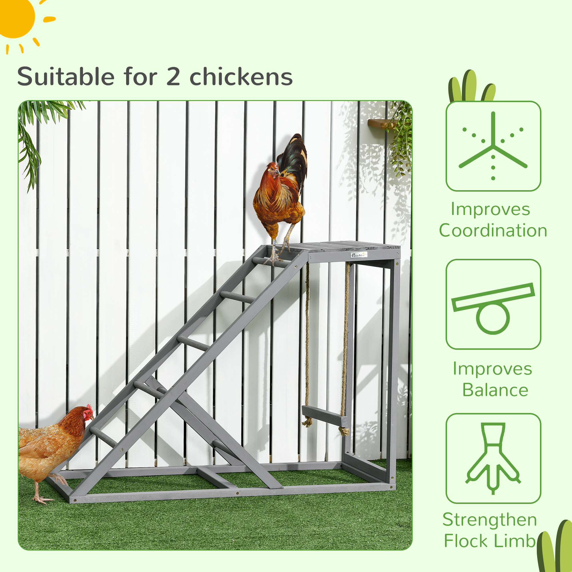  Chicken Activity Play for Healthy & Happy Animals, Swing Set with Chicken Perches & Hen Ladder, Chicken Coop Toy, Gray