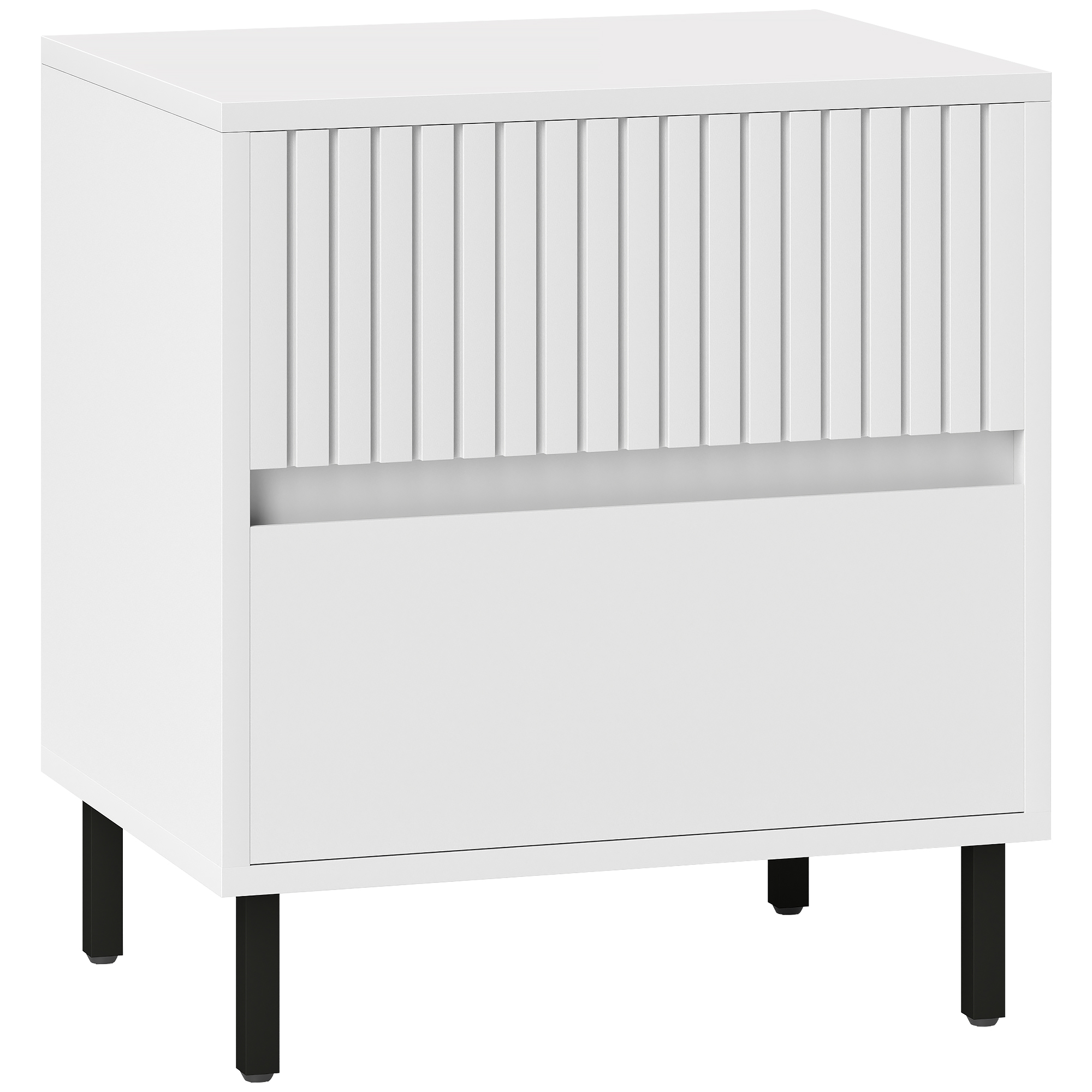 Simple Line Indented Two-Drawer Bedside Table - White — image 4