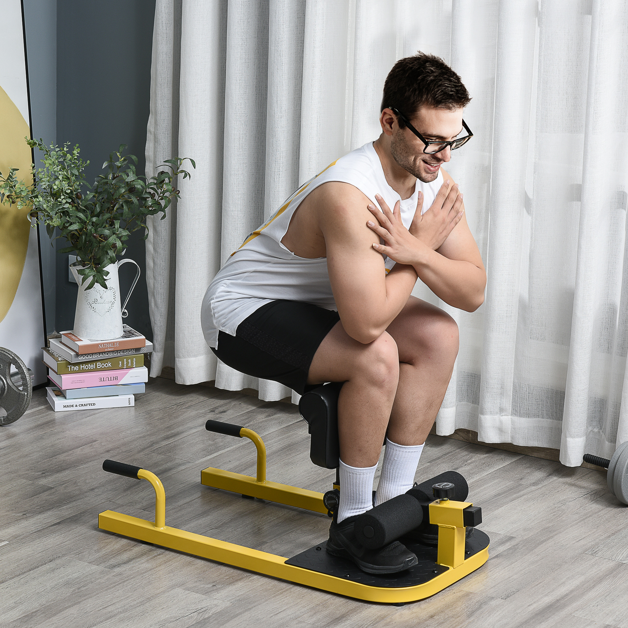 3-in-1 Padded Push Up Sit Up Deep Sissy Squat Machine Home Gym Fitness Equipment, Yellow