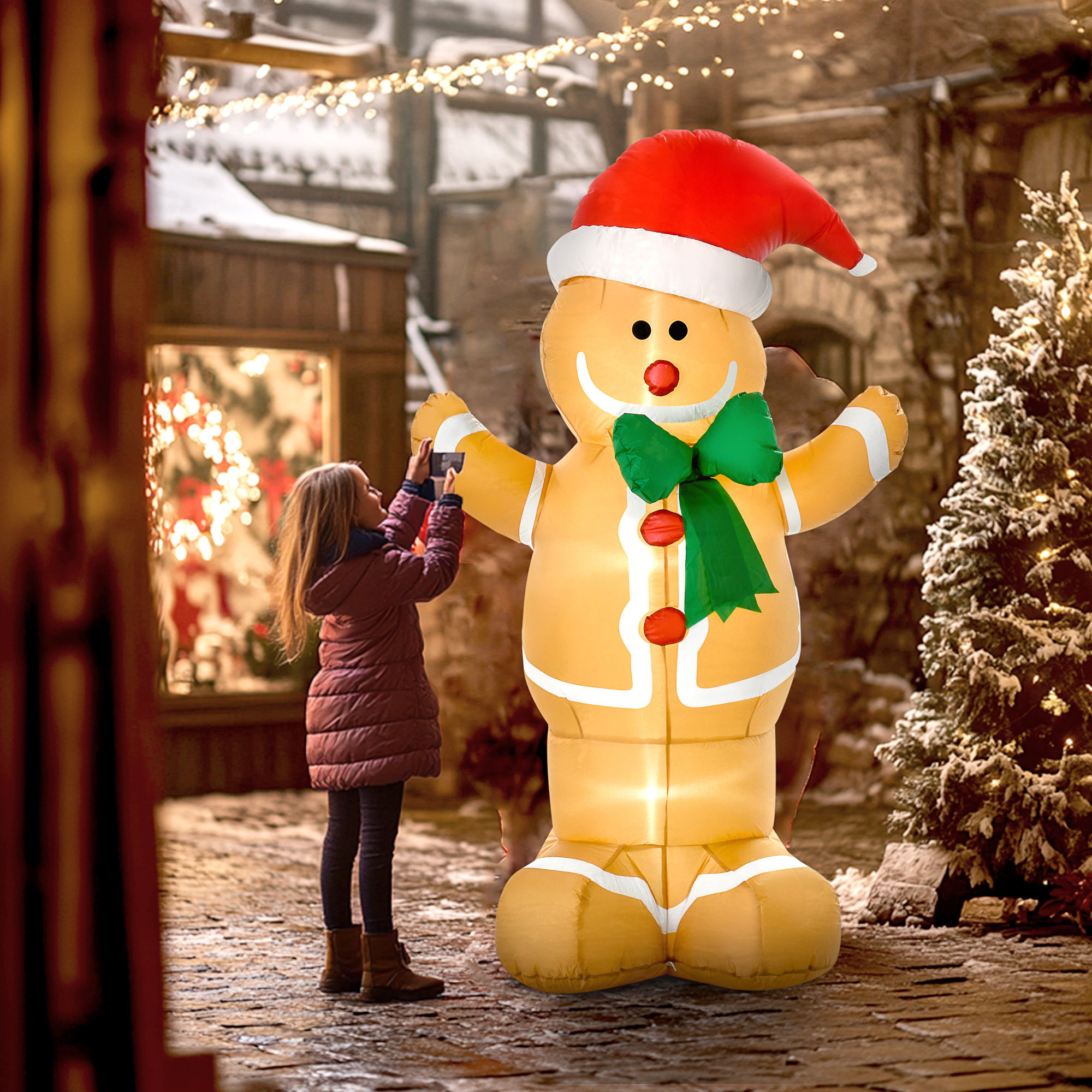6ft Christmas Inflatable Gingerbread Man, Outdoor Blow-Up Yard Decoration with LED Lights Display image 7