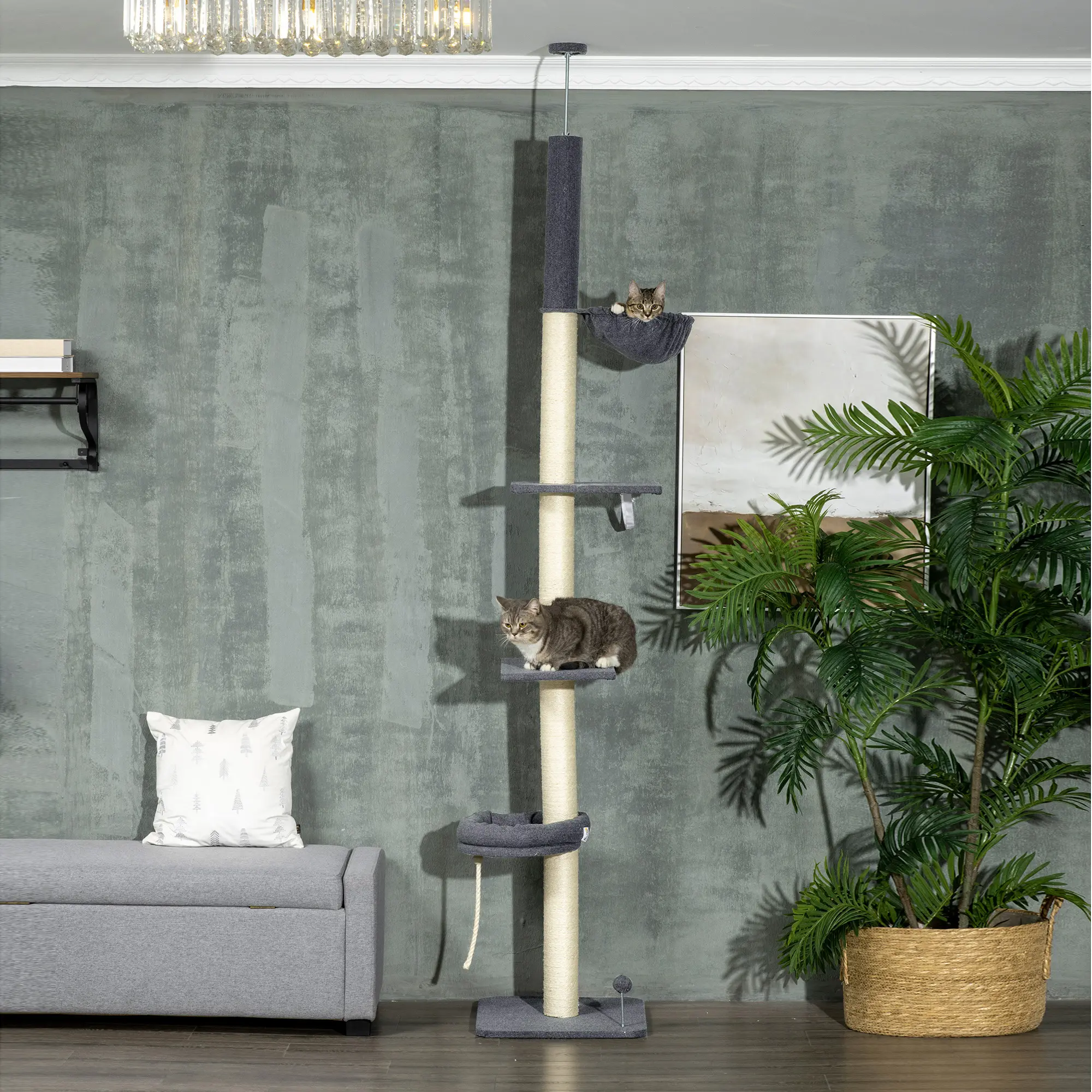 Floor To Ceiling Cat Tree, 5-Tier Climbing