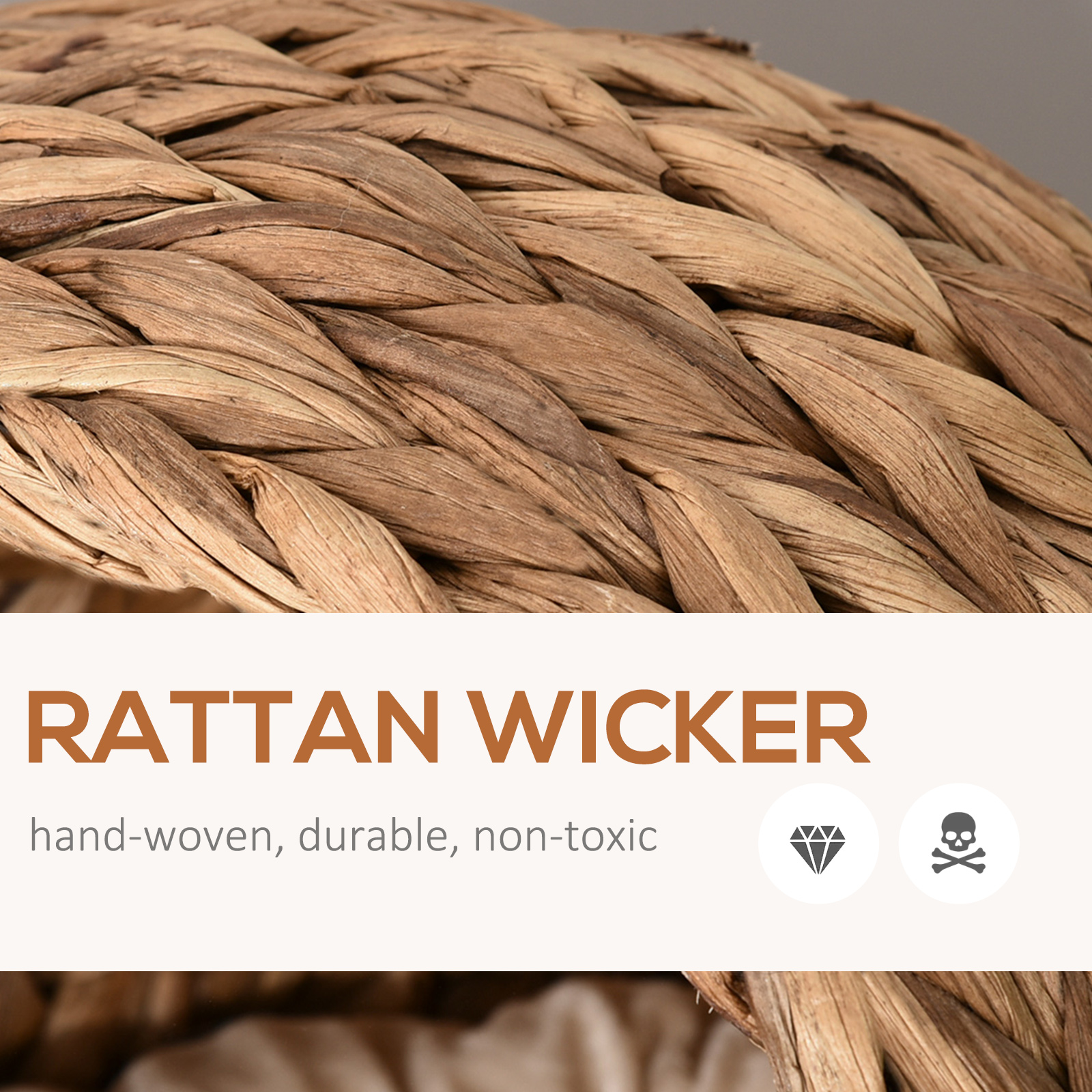  20" Natural Braided Banana Leaf Elevated Cat Bed Basket with Cushion - Brown