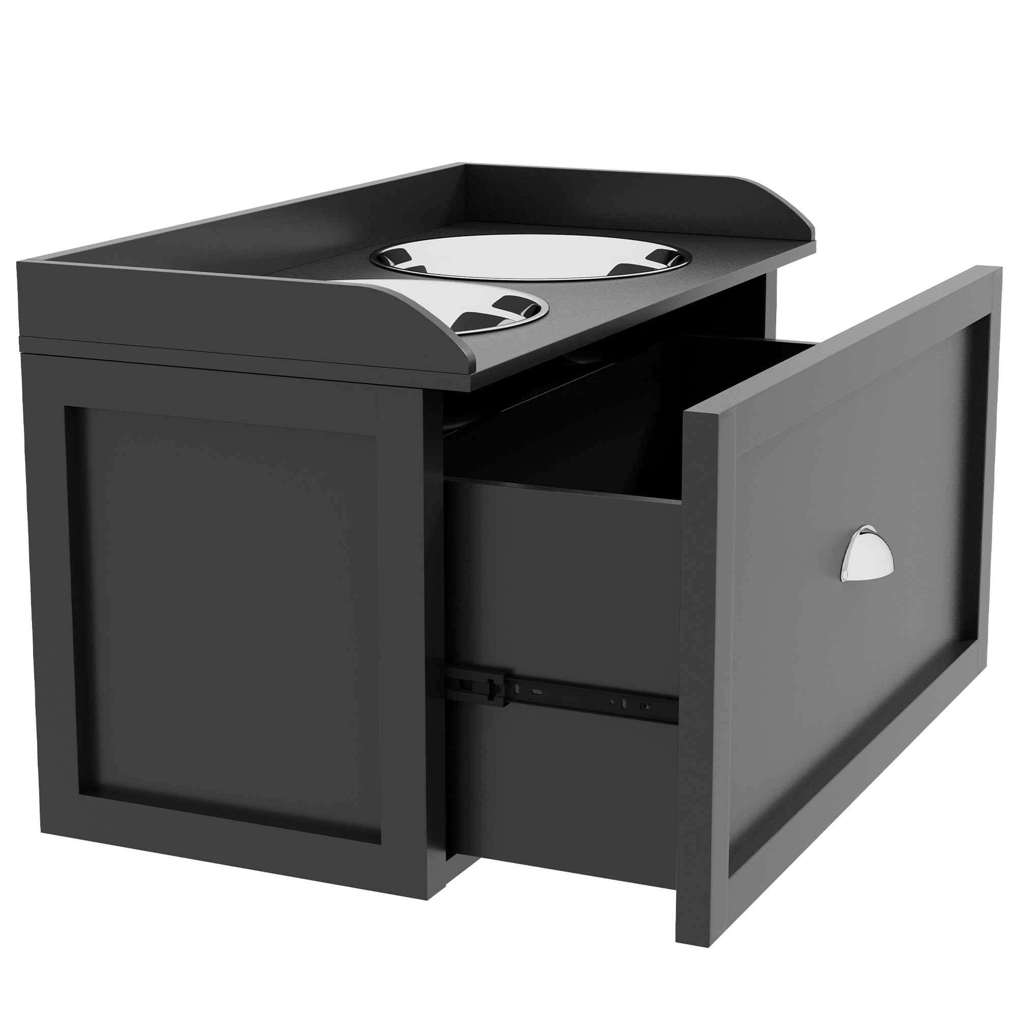  Pet Feeding Station Pet Dish Bowl Set with Storage, 2 Elevated Dog Bowls for Large Sized Dogs, Black