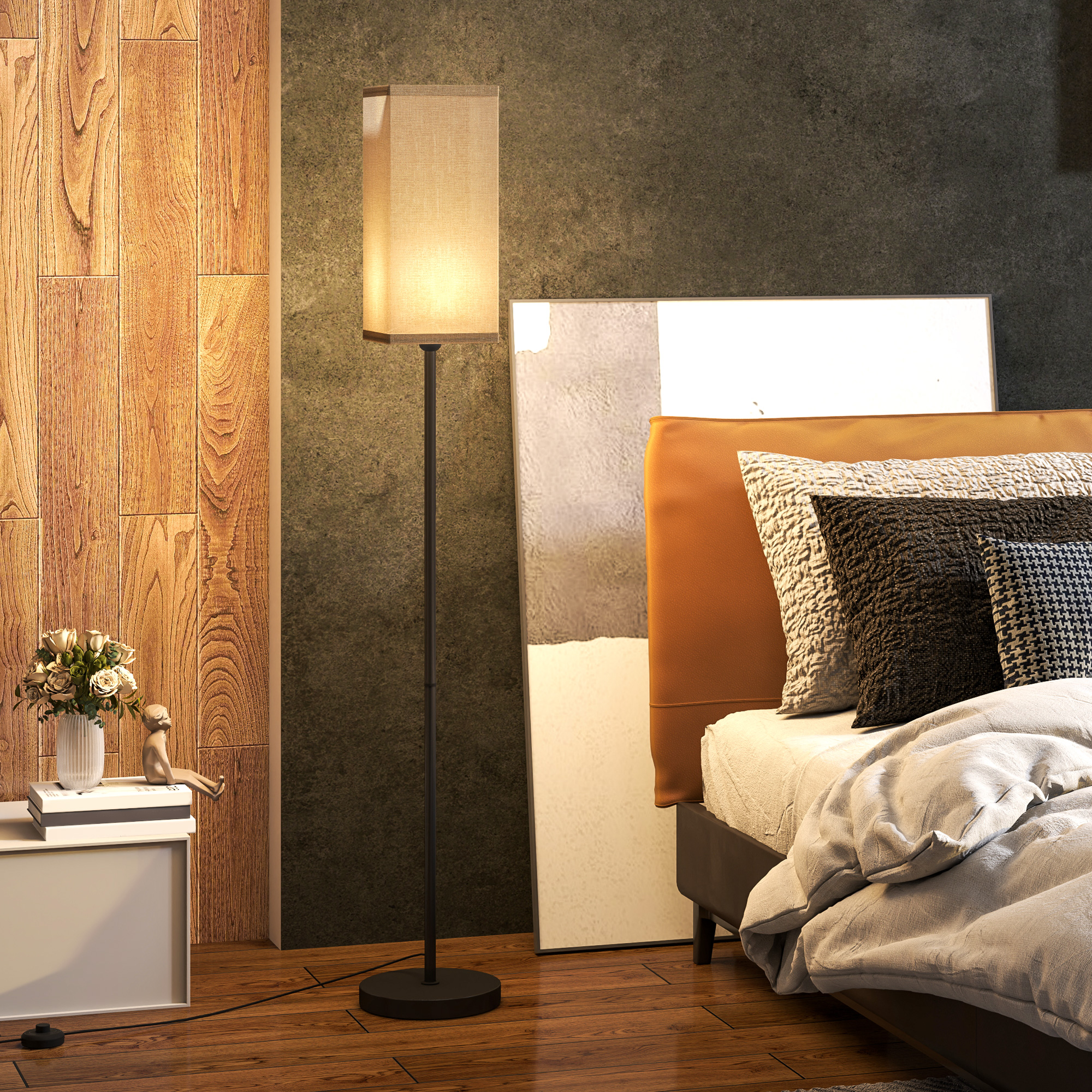 Floor Lamp, Modern Standing Lamp With Linen Shade, Tall Lamps For Living Room, Bedroom, With Foot Switch, Bulb Not Included, Black — foto 2