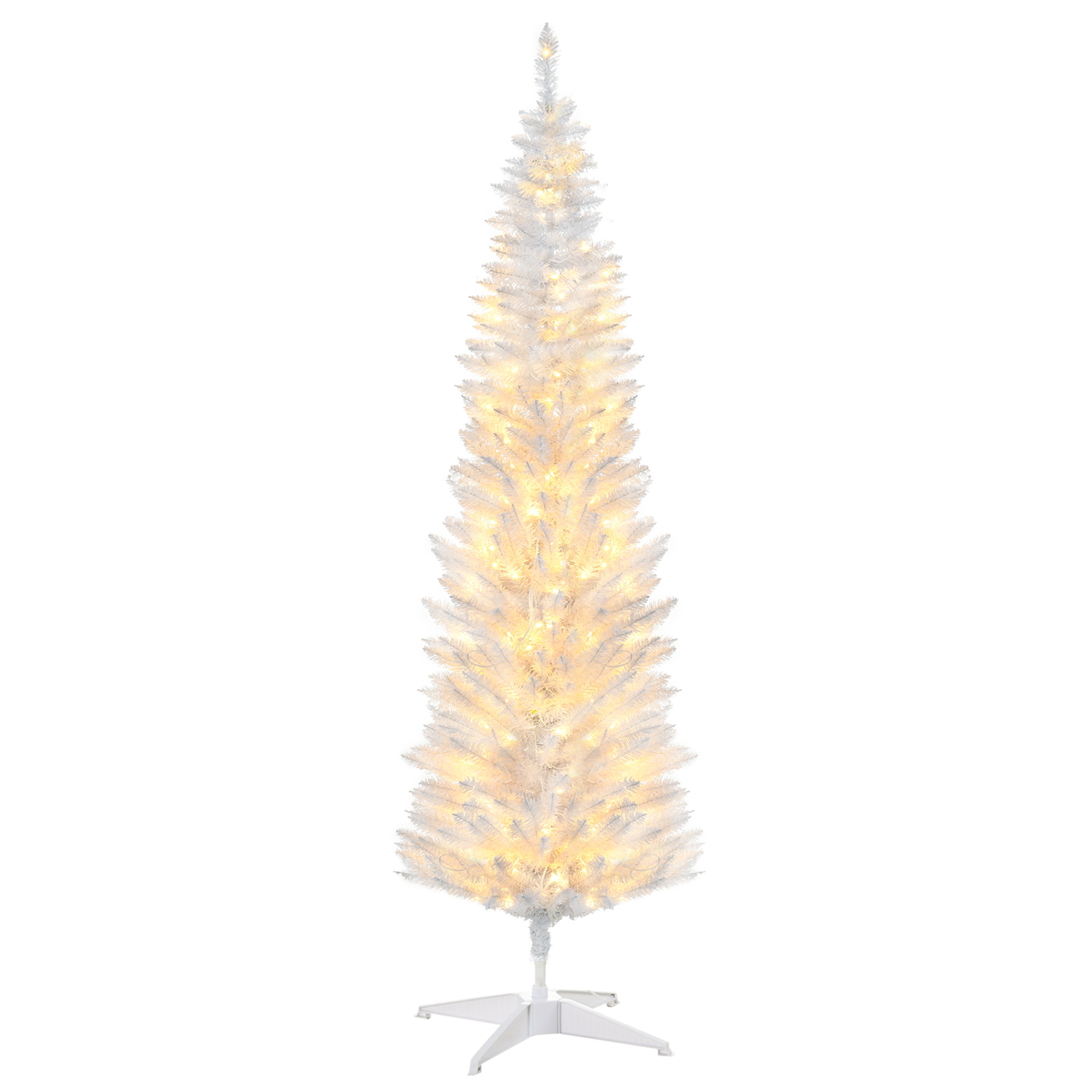 5ft Pencil Christmas Tree, Slim Artificial Christmas Tree with Realistic Branches and Warm White LED…