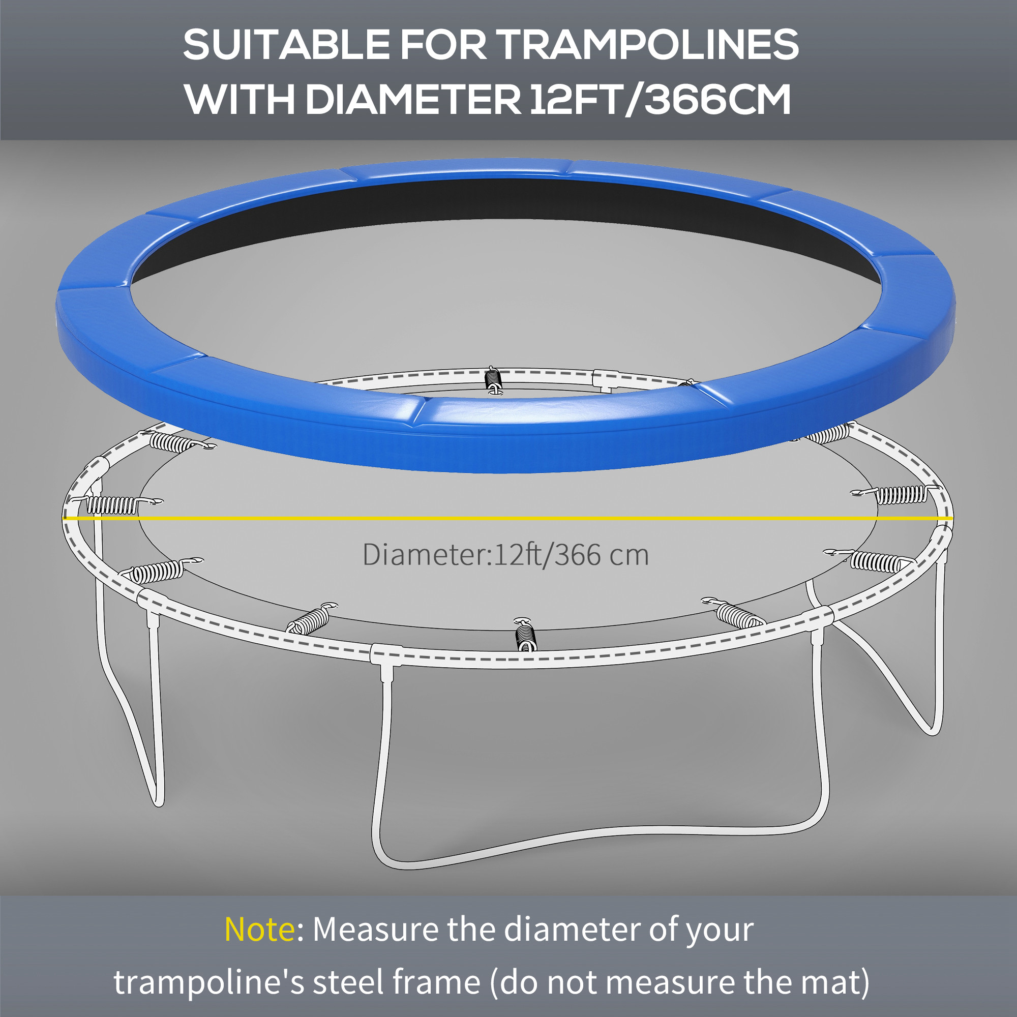 12FT Trampoline Spring Cover, Safety Trampoline Pad Replacement, Waterproof and Tear Resistant, All Weather Trampoline Accessories, Blue