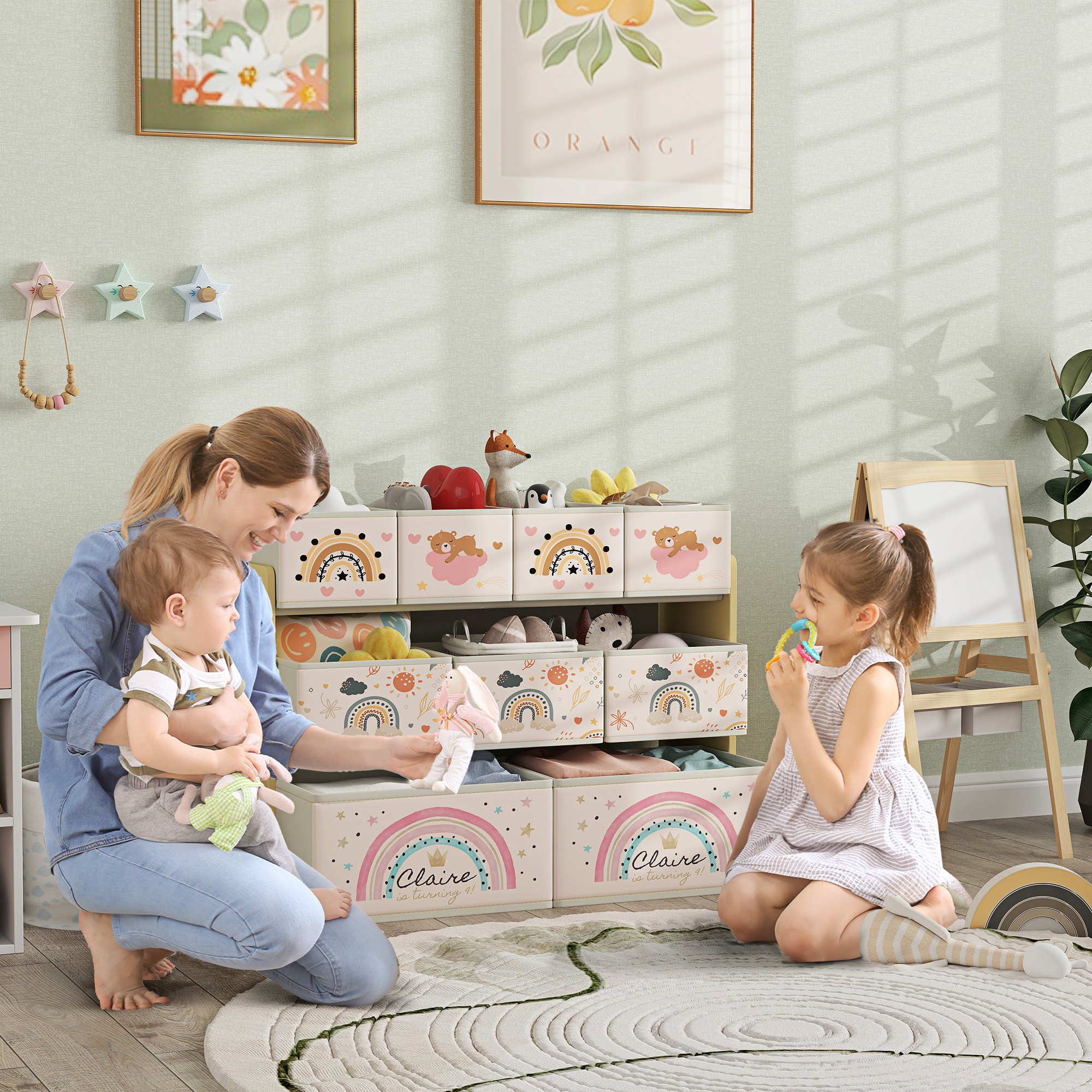 3-Tier Kids Storage Unit With 9 Non-Woven Fabric Boxes For Toys, Books — image 5