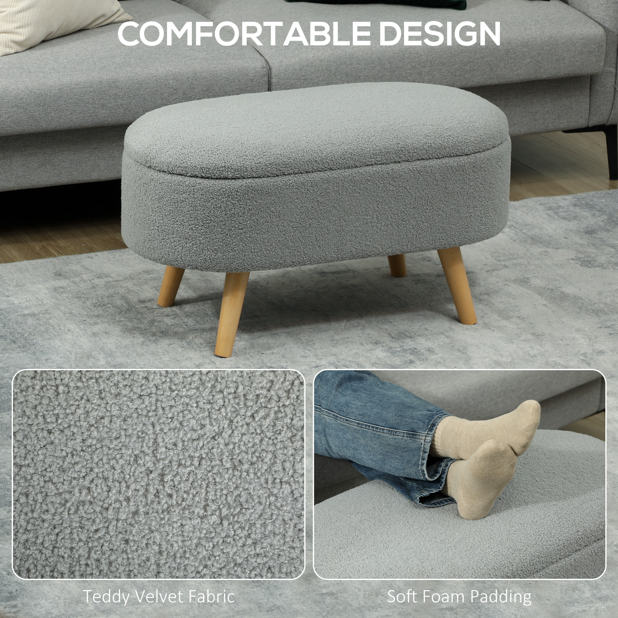 Teddy Fleece Storage Ottoman - Grey — image 3