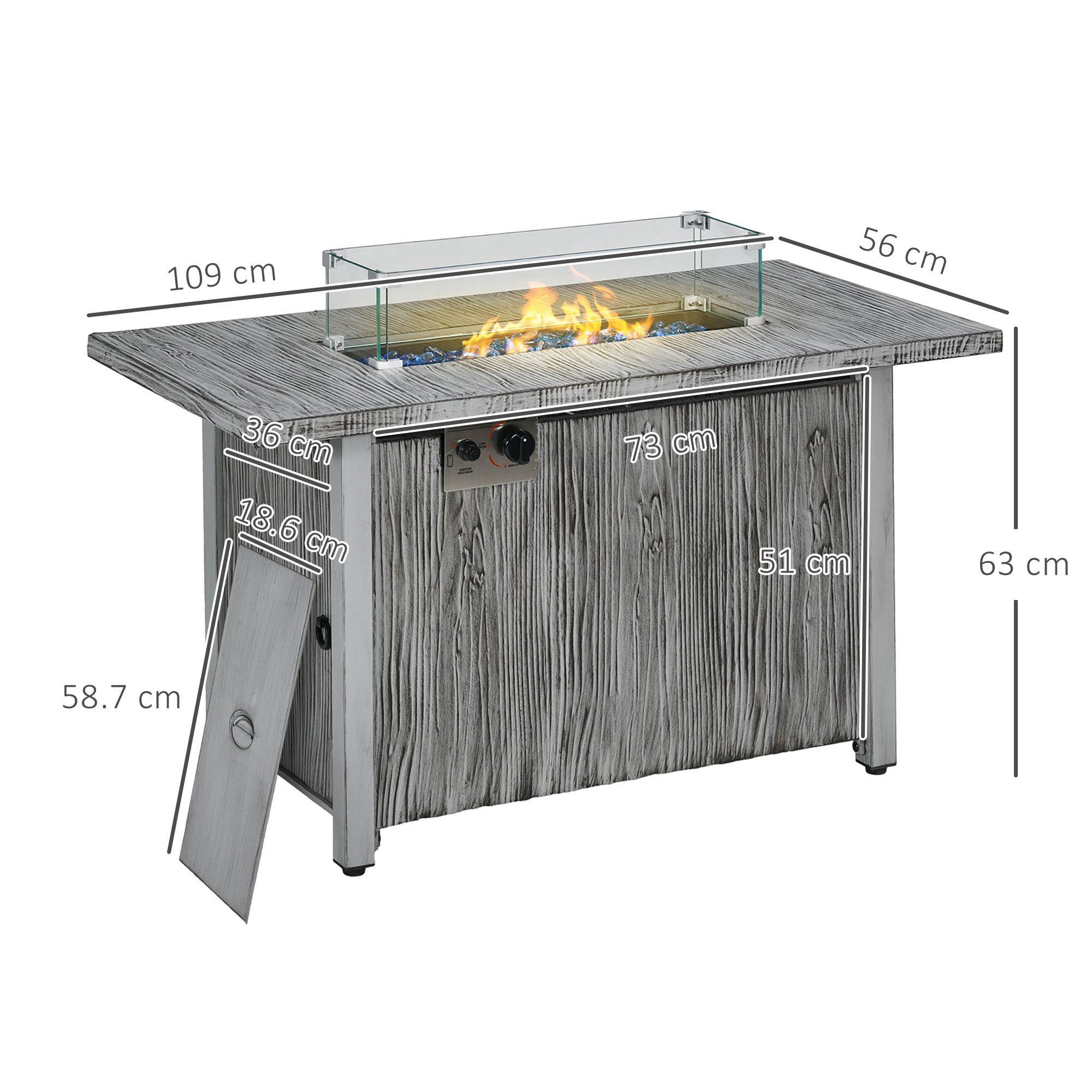 50,000 BTU Gas Fire Pit Table With Cover And Glass Screen - Grey — image 4