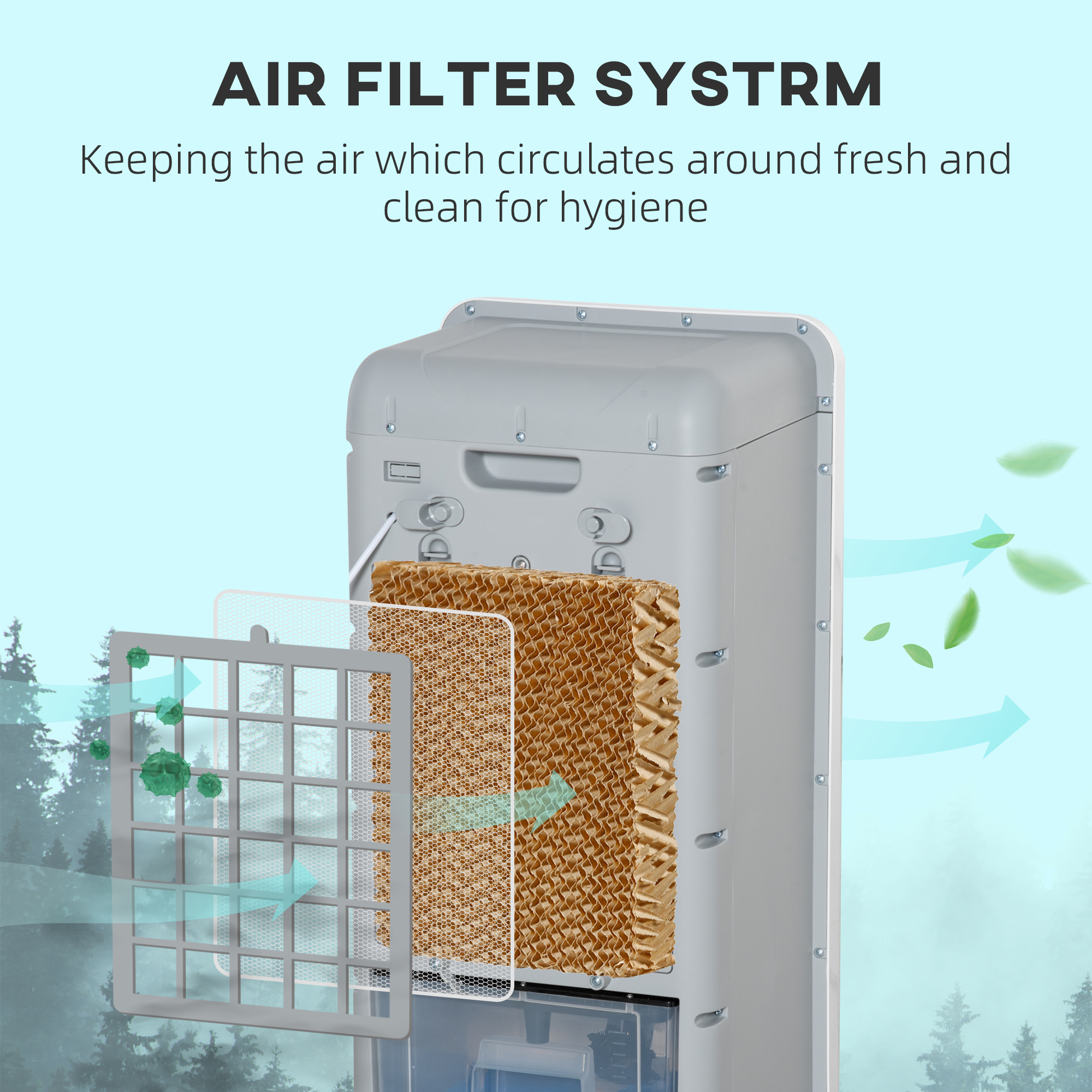  3-In-1 Ice Cooling Fan, Mobile Evaporative Air Cooler with Remote, Timer, Oscillating for Home Office, Bedroom, Gray