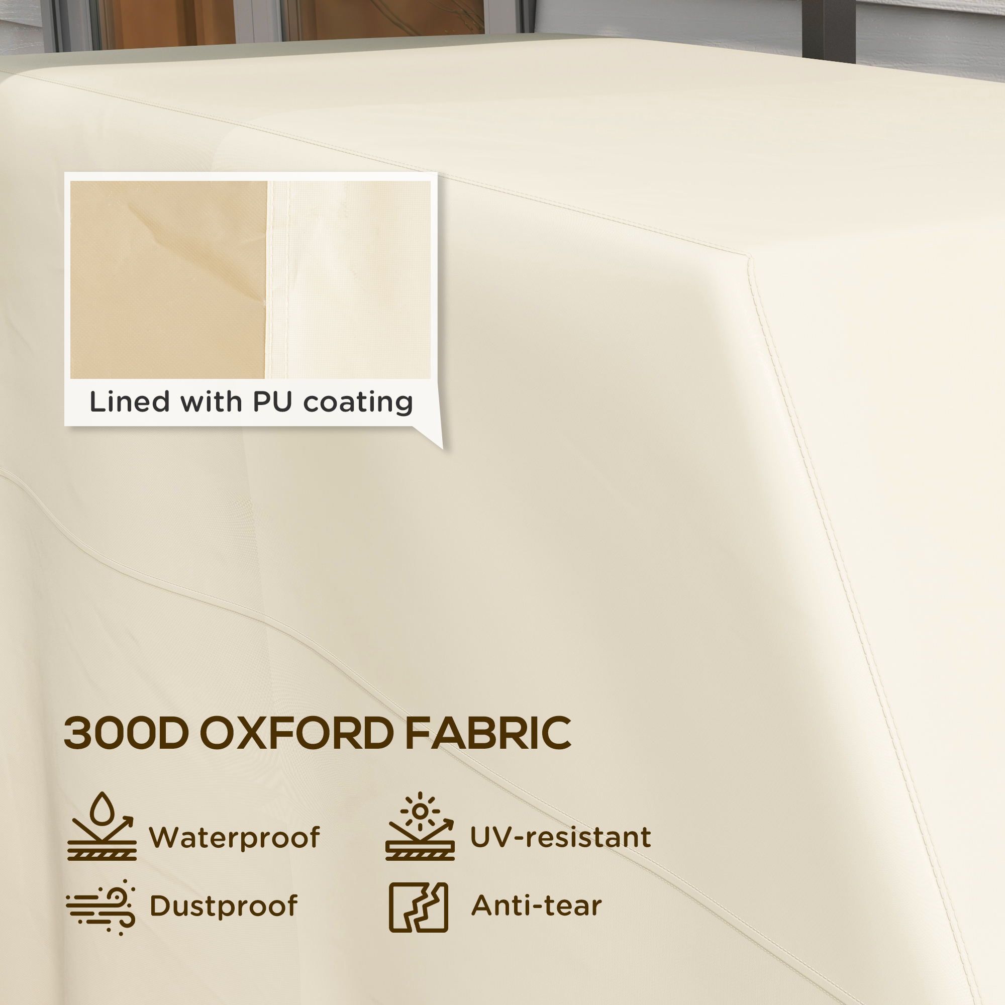 66W X 152Lcm PU Coated Protective Grill Cover - Beige — image 3