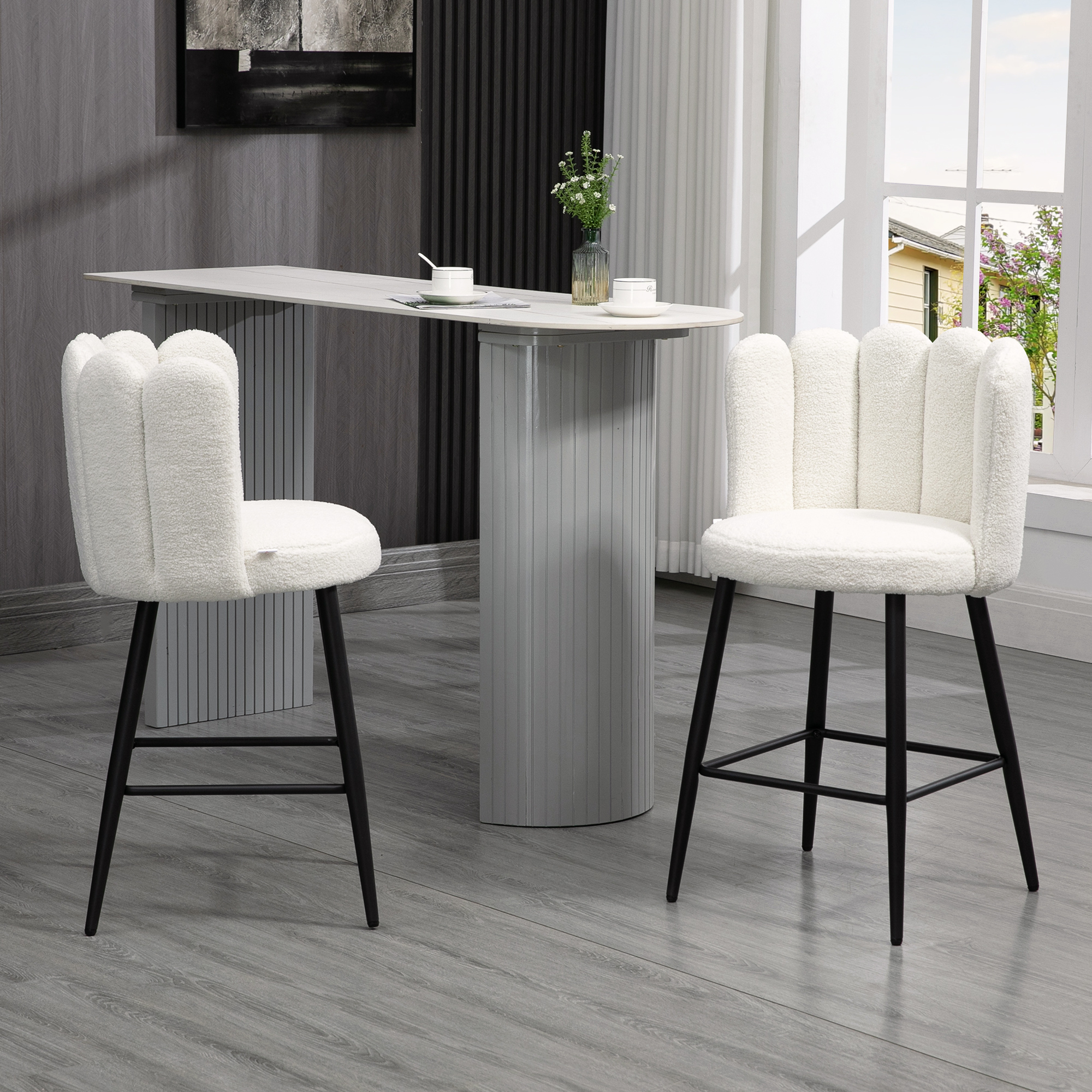 Bar Stools Set Of 2, Modern Boucle Upholstered Shell Barstools, Breakfast — image 4