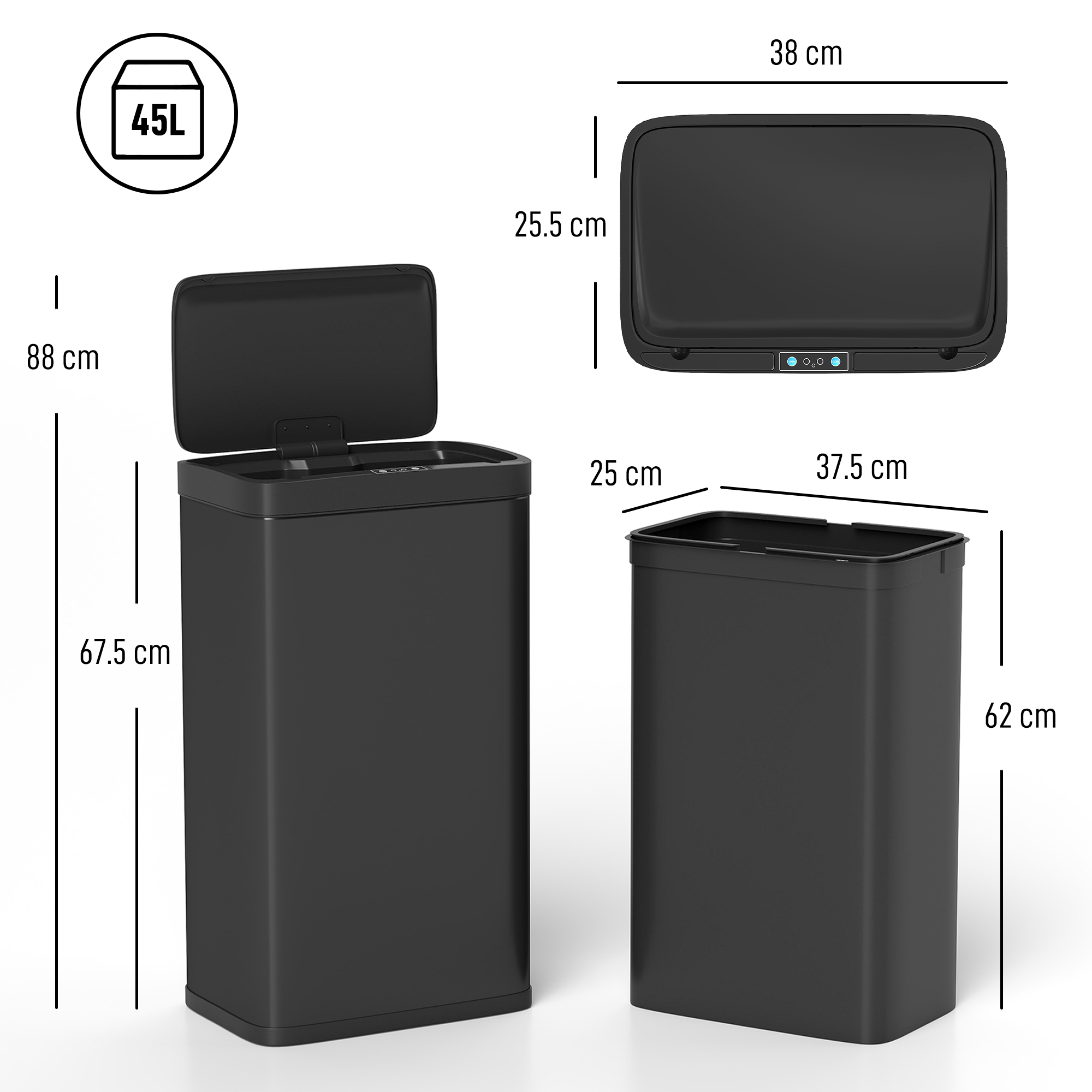 45L Kitchen Sensor Bin - Black — image 3