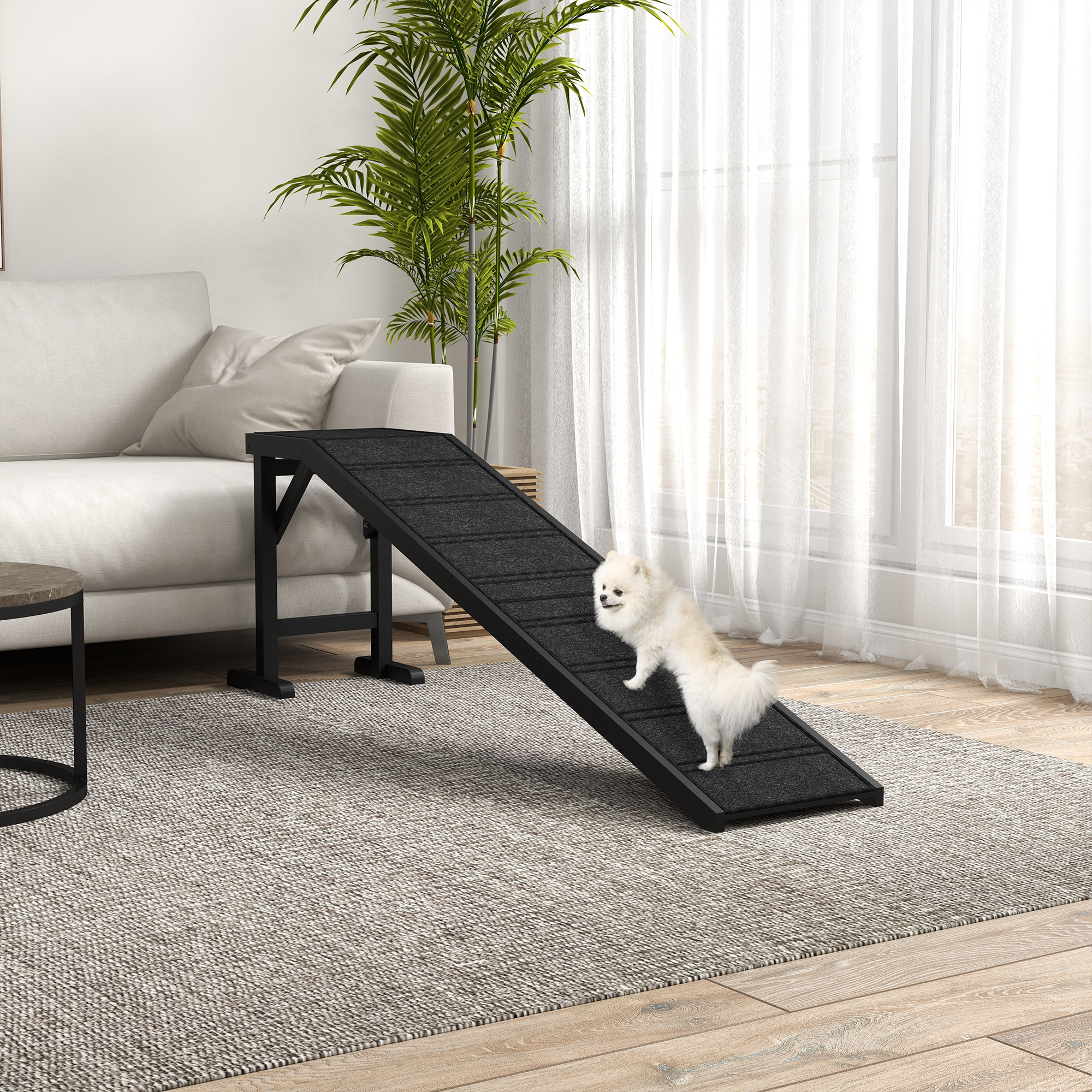 Dog Ramp with Non-Slip Carpet & Top Platform, 74" x 16" x 25", Black