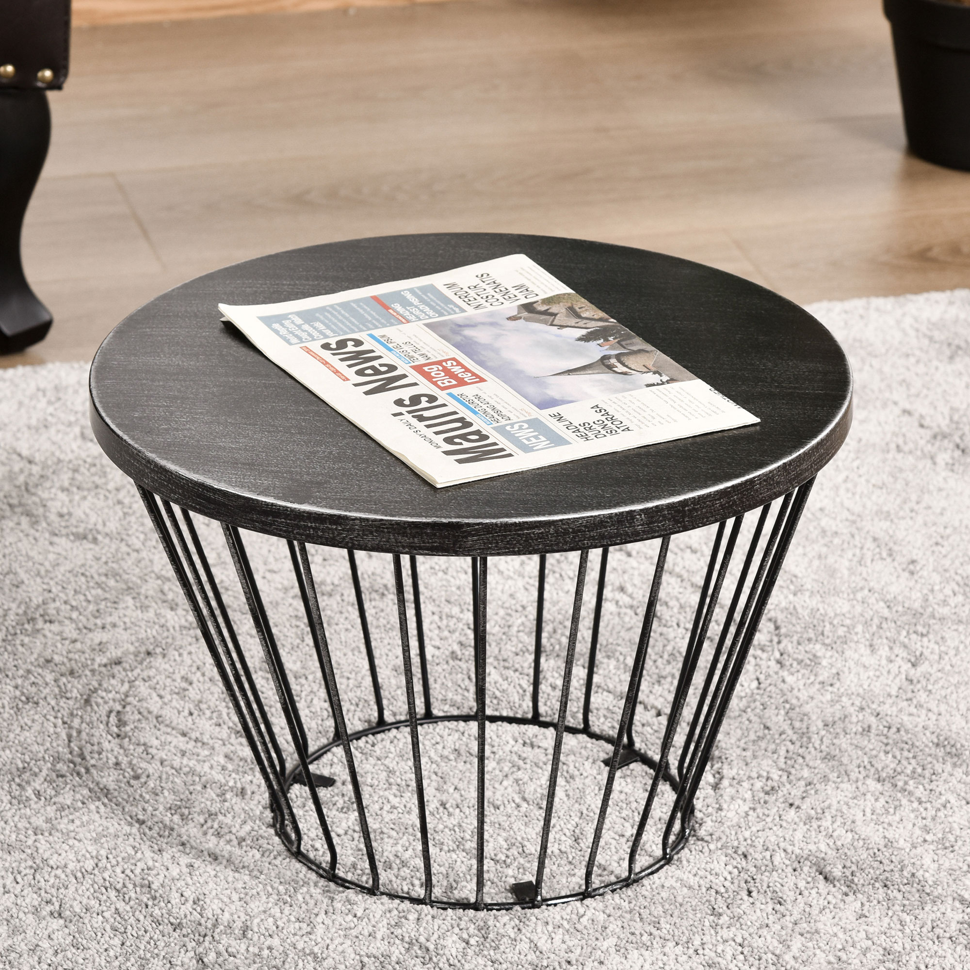  16" Steel Patio Side Table, Garden End Table with Hourglass Design, Accent Table for Outdoor and Indoor Use, Distressed Black