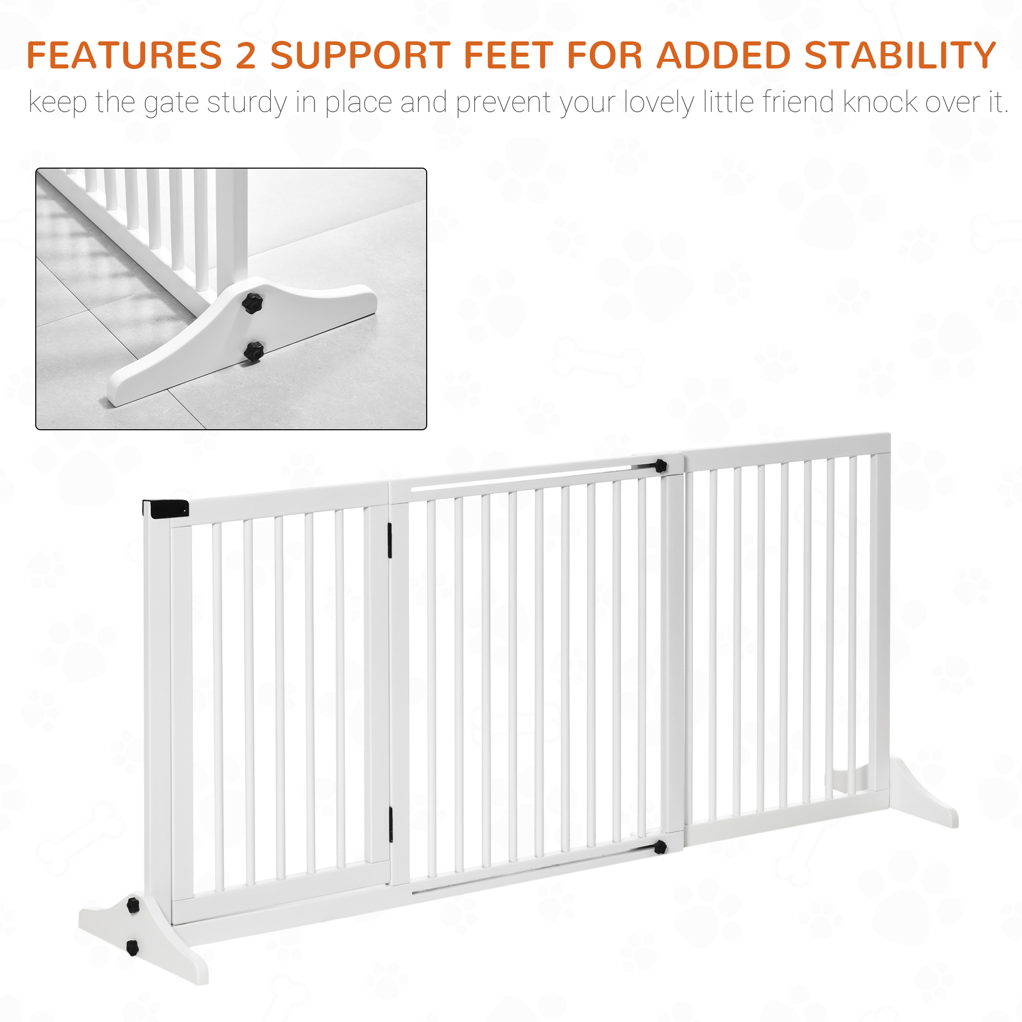  Freestanding Length Adjustable Wooden Pet Gate with Lockable Door 3 Panels, White