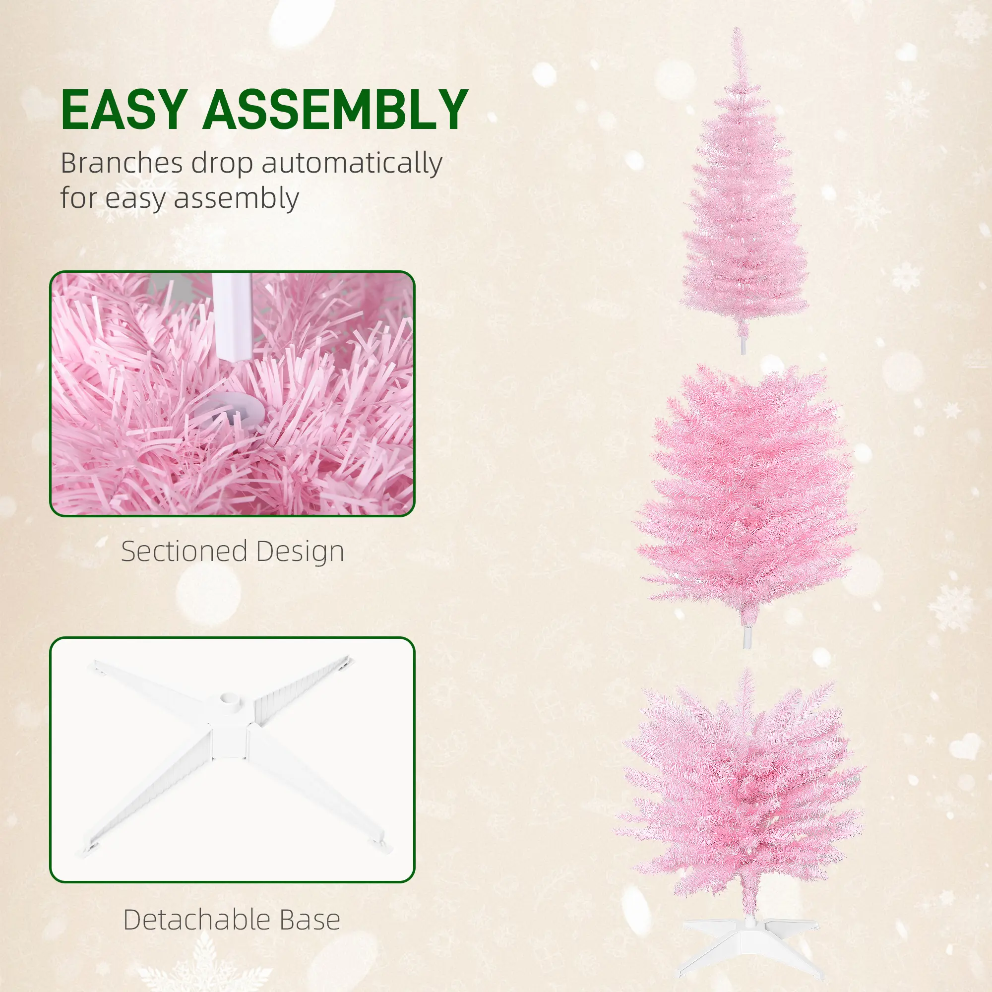 6' Artificial Pencil Christmas Tree, Slim Xmas Tree with 390 Realistic Branch Tips and Plastic Stand, Pink
