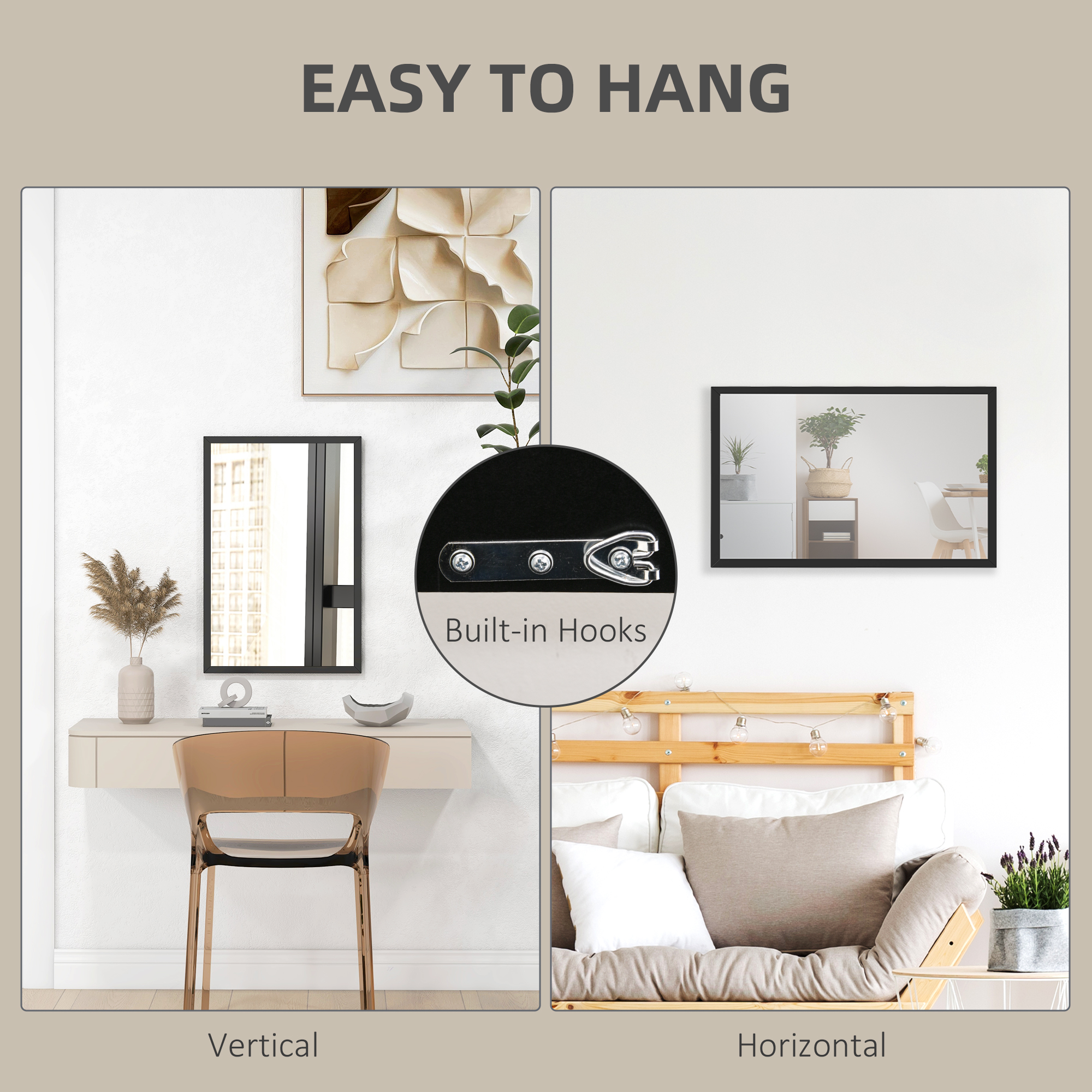 Wall Bathroom Mirror, 60 X 40 Cm Wall-Mounted For Living Room, Bedroom — image 5