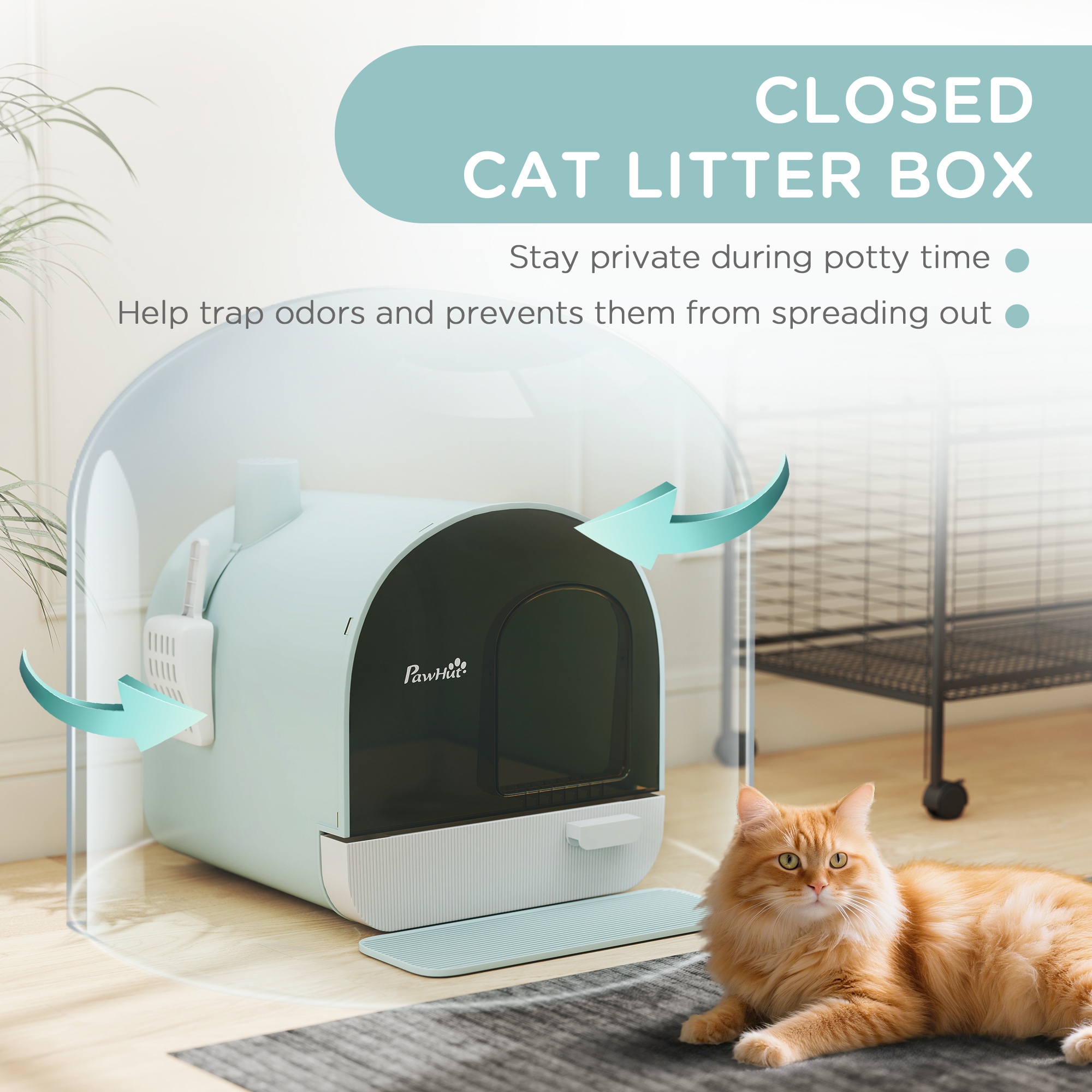  Fully Enclosed Cat Litter Box with Lid & Drawer Design, Covered Litter Box Anti-Leakage, Anti-Splashing, for Indoor Cats from Kitten to Adult, with Scoop & Mat, Easy Clean, Odor Control, Green