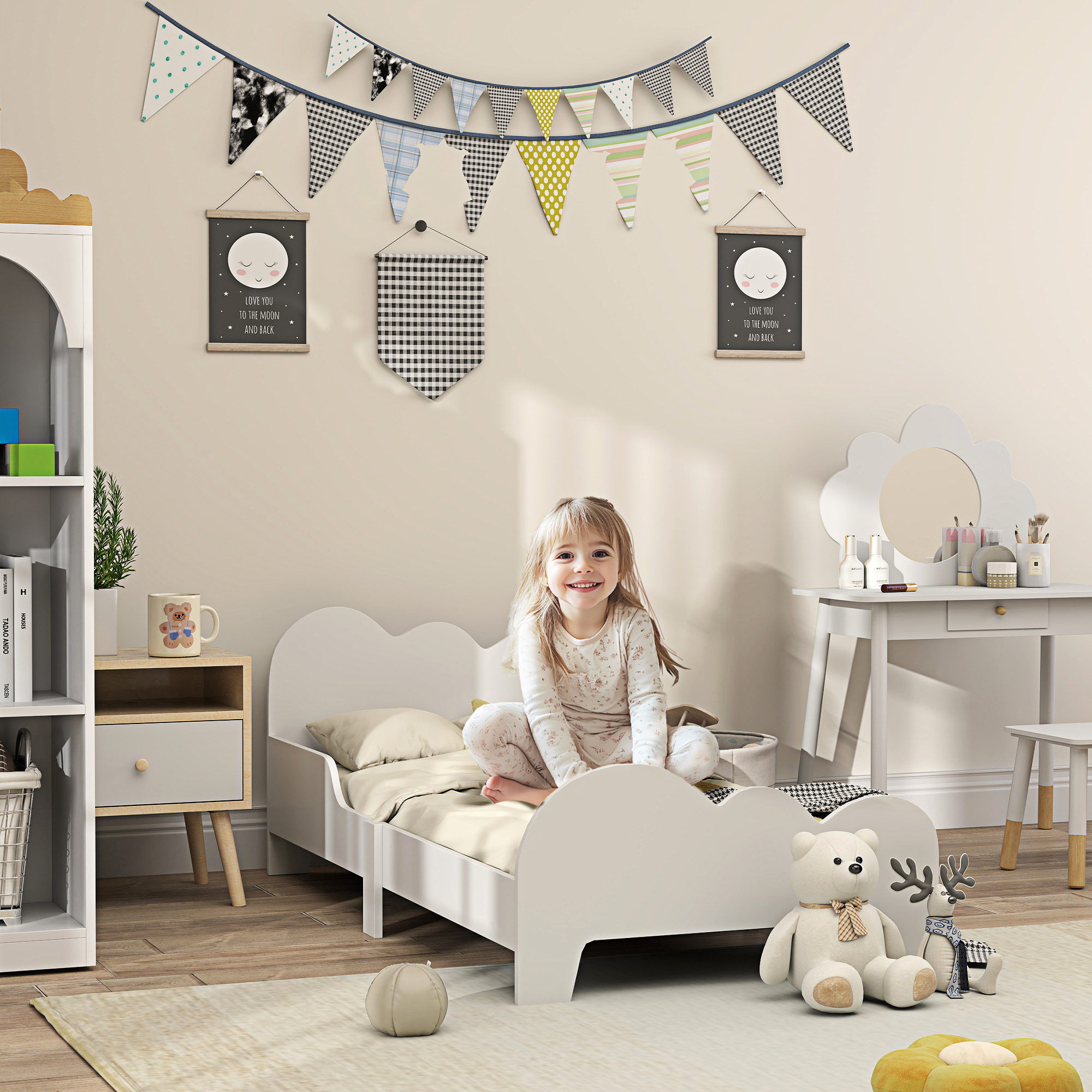 Cloud-Themed Toddler Bed Frame With Safety Rails, 143.5 X 74.5 X 56cm — image 2