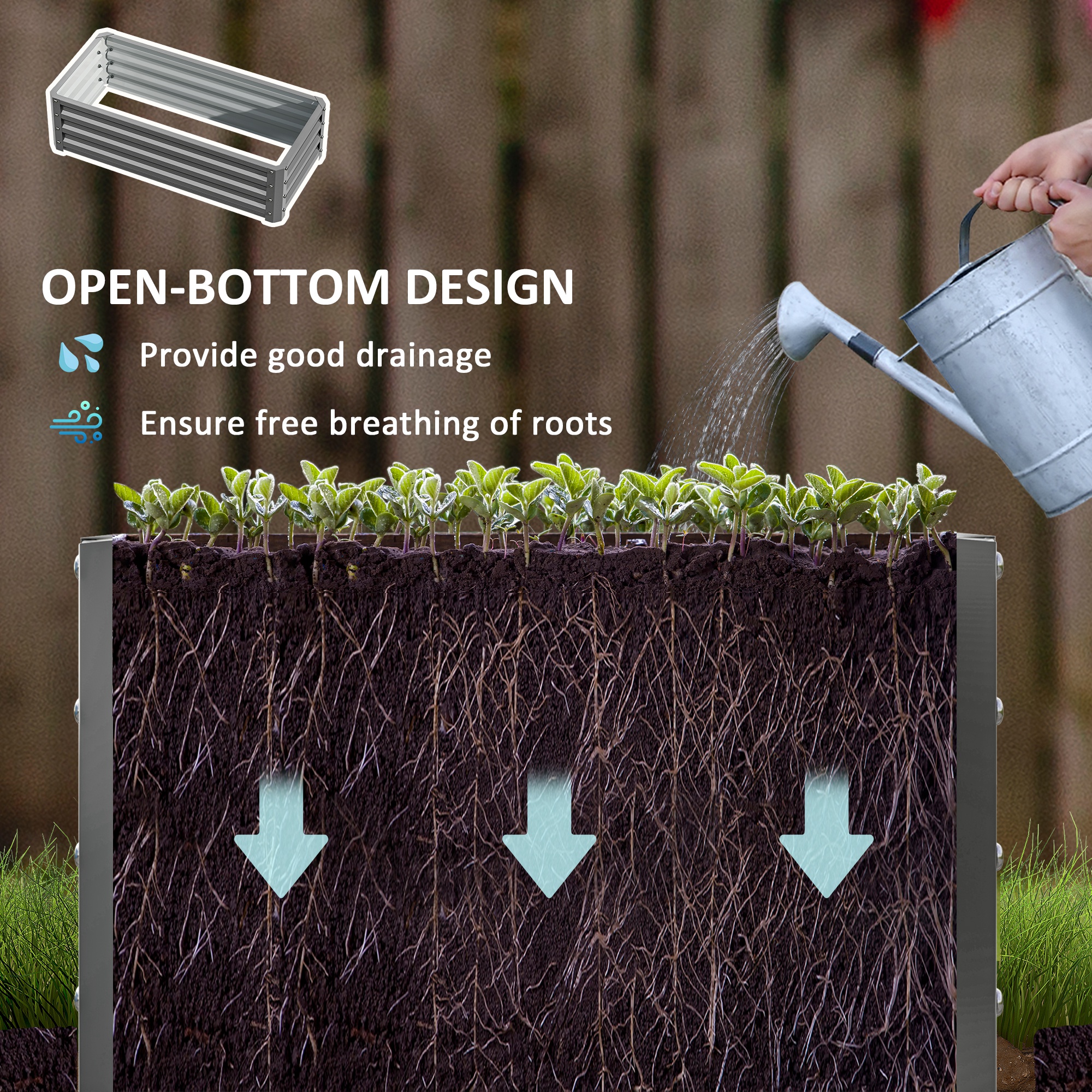Set Of Two 110 X 50cm Steel Planter Boxes - Light Grey — image 5