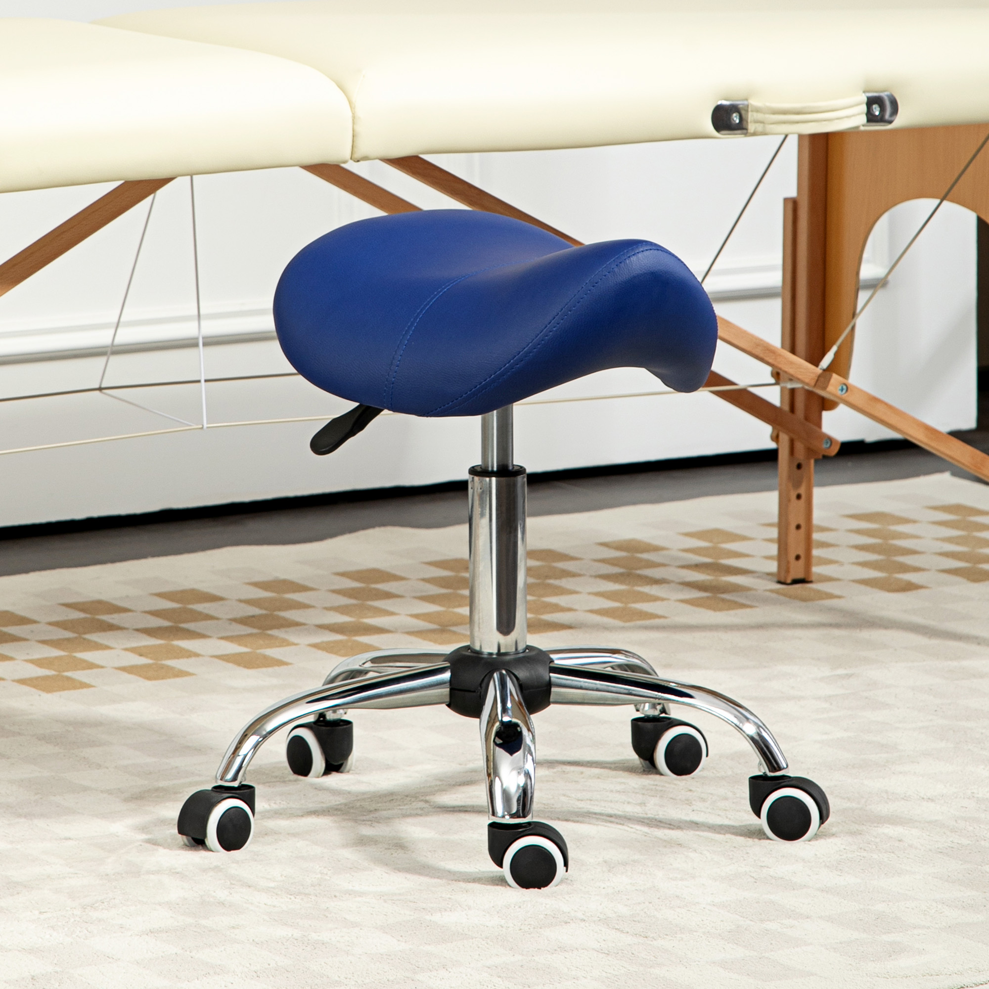 Saddle Stool, Height Adjustable Salon Chair For Massage Spa, Faux Leather, Dark — image 5
