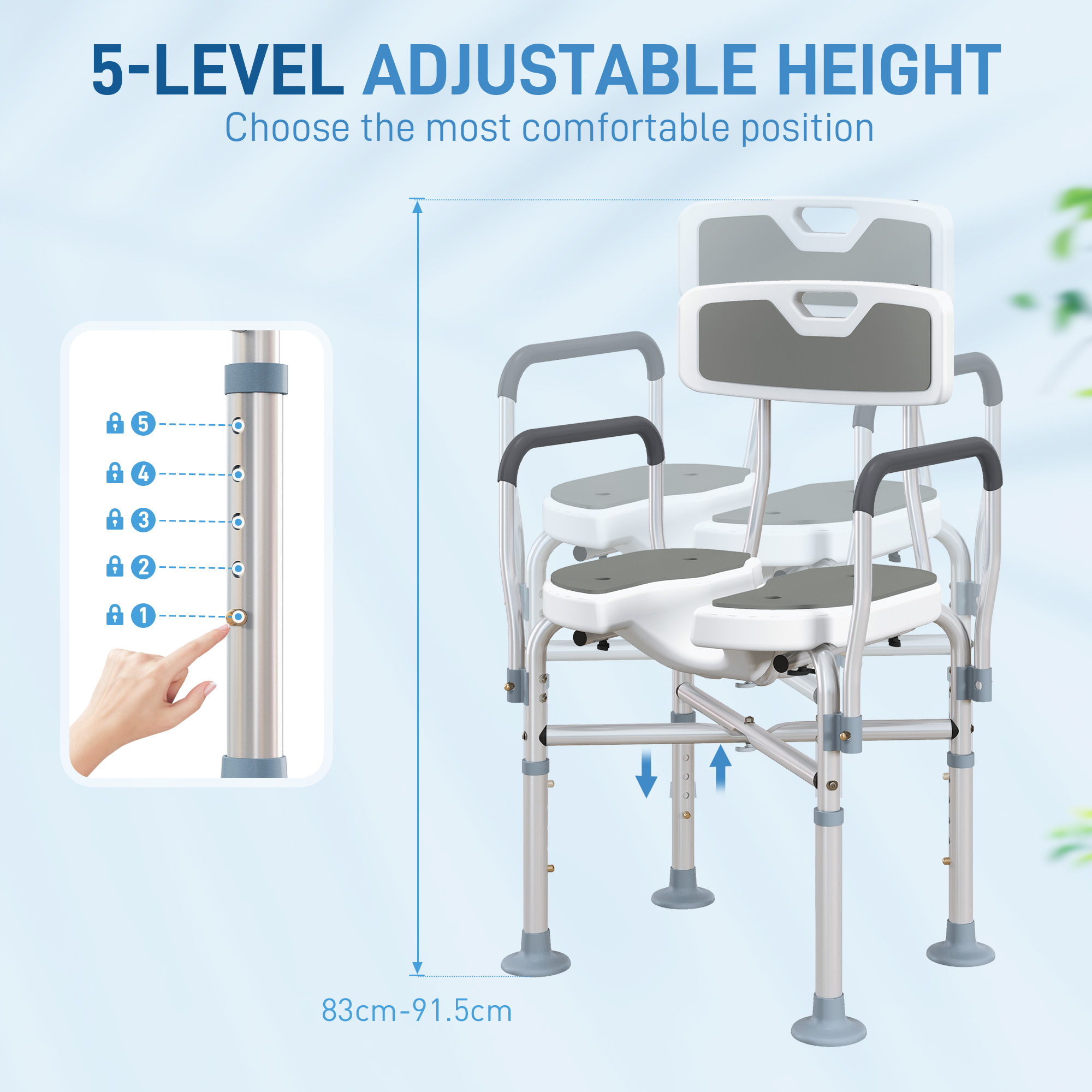 Shower Chair With Hygiene Cut-Out Seat And Reinforced Crossbars, Height — image 4