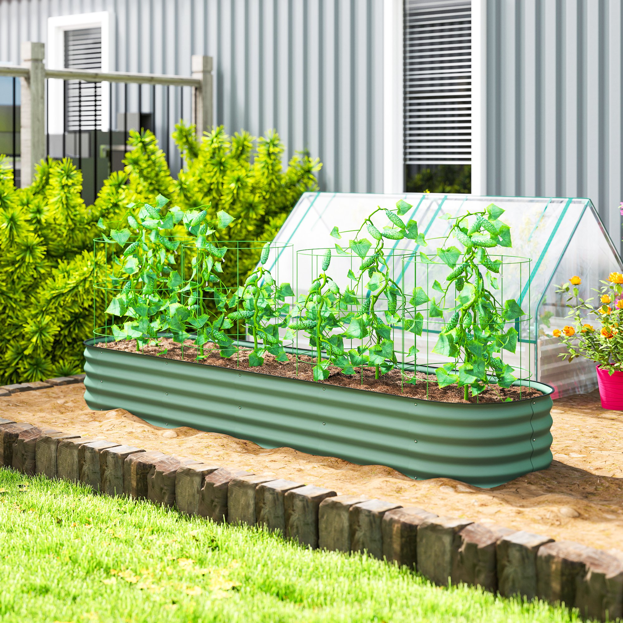 7.9 x 2 x 1 Galvanized Raised Garden Bed Kit, Metal Planter Box with Safety Edging, Green