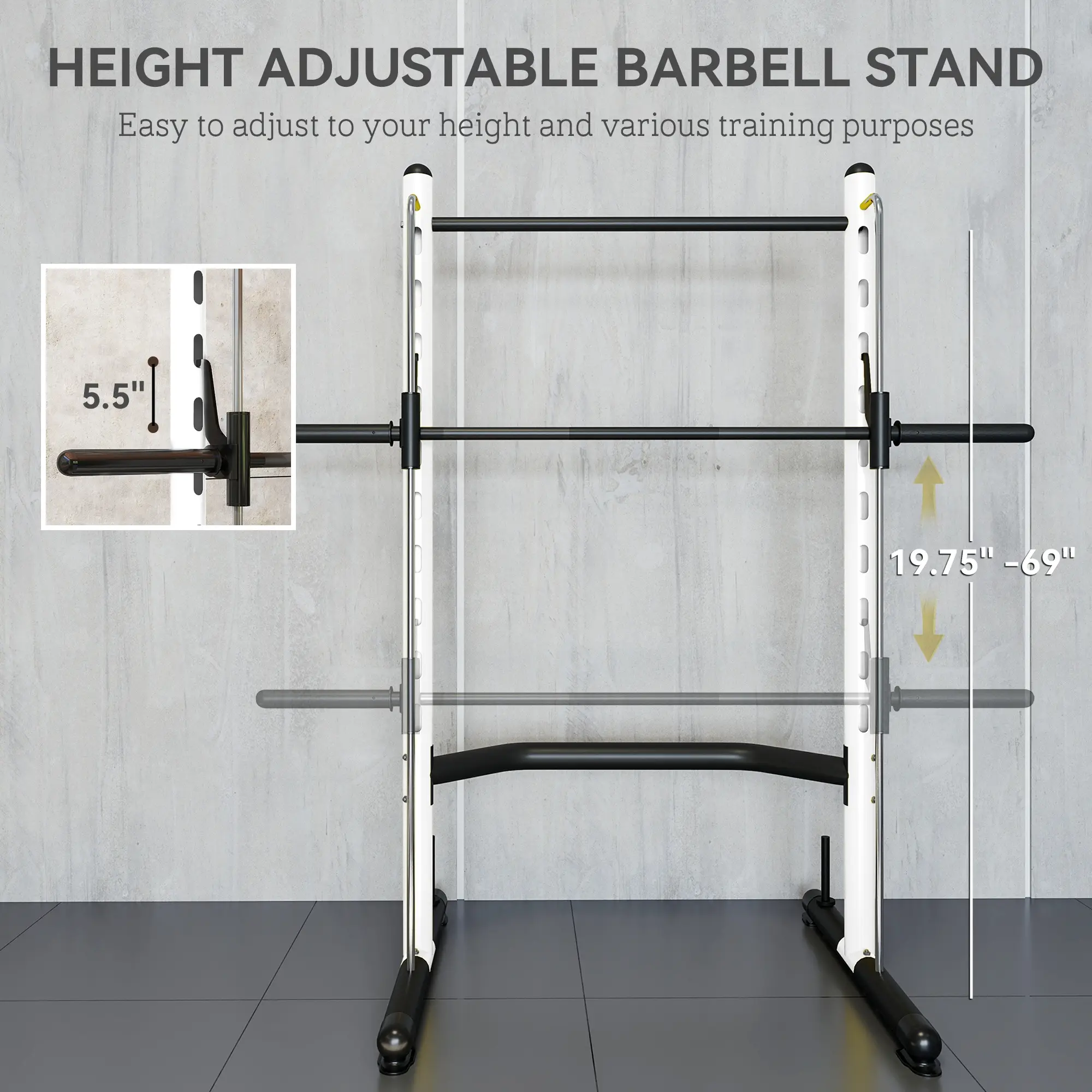 Squat Rack with Pull Up Bar and Barbell Bar Adjustable Bench Press Multi-Function Weight Lifting Half Rack, White