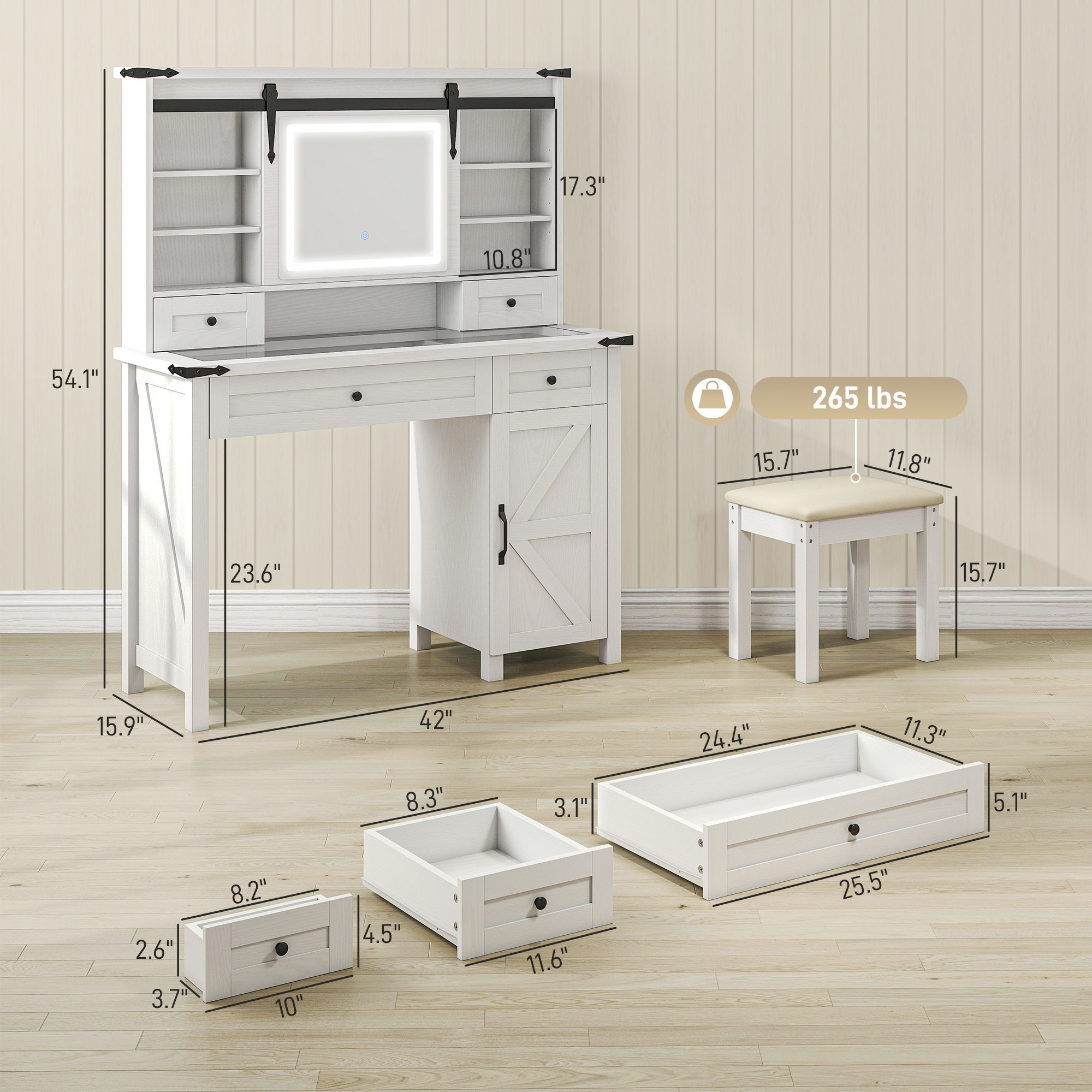 Vanity Desk Set with Mirror and Lights view 7