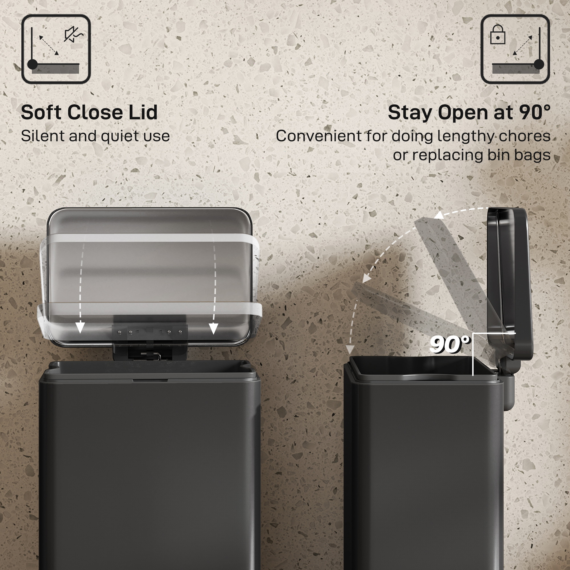 20L Kitchen Bin With Soft-Close Lid And Stay-Open Function, Stainless Steel — image 5
