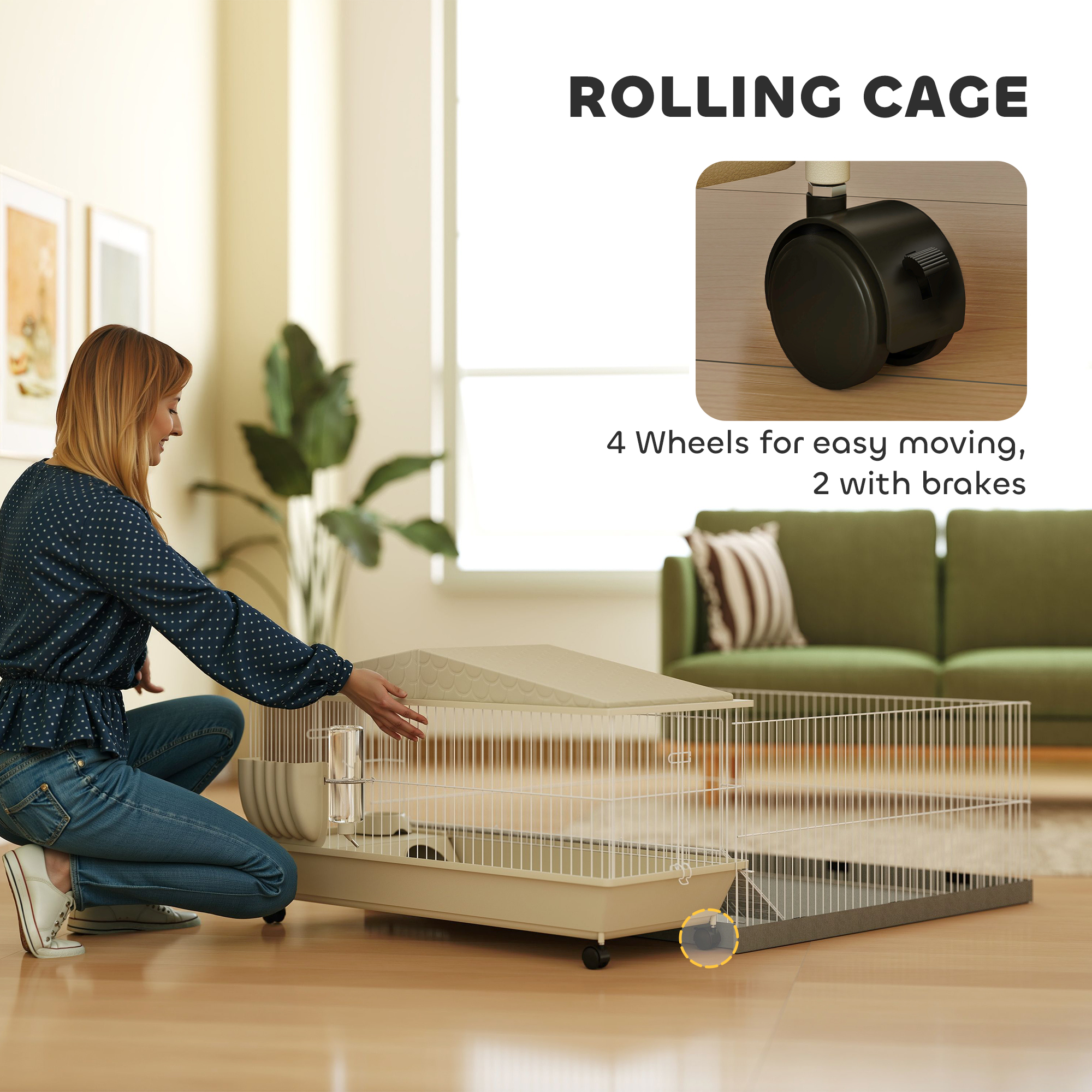  Small Animal Cage with Removable Pet Playpen, Guinea Pig Cage with Waterproof Pad, Hay Feeder, Water Bottle, Food Dish