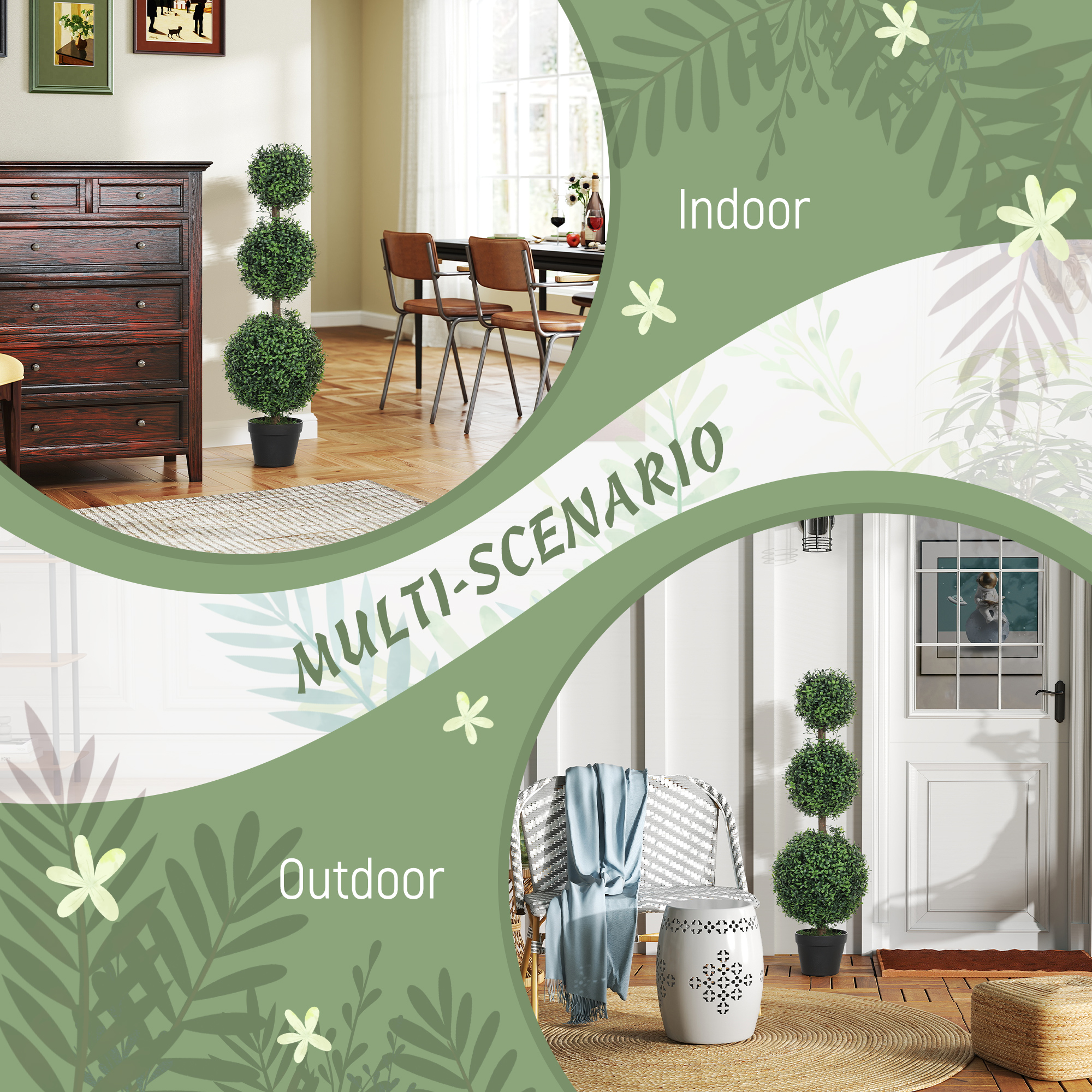 Set of 2 Artificial Ball Boxwood Topiary Trees, Fake Plants in Pot for Indoor Outdoor Living Room Green image 4