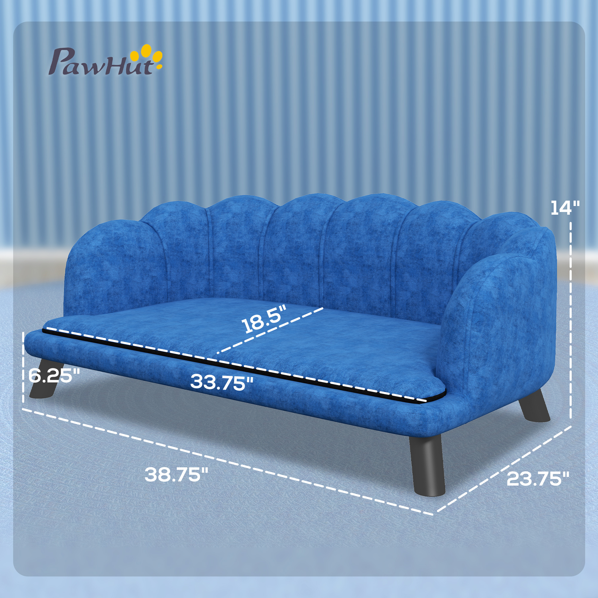  Pearl Design Pet Sofa for Medium and Large Sized Dogs, Pet Bed with Cushion and Solid Wood Legs, Dark Blue