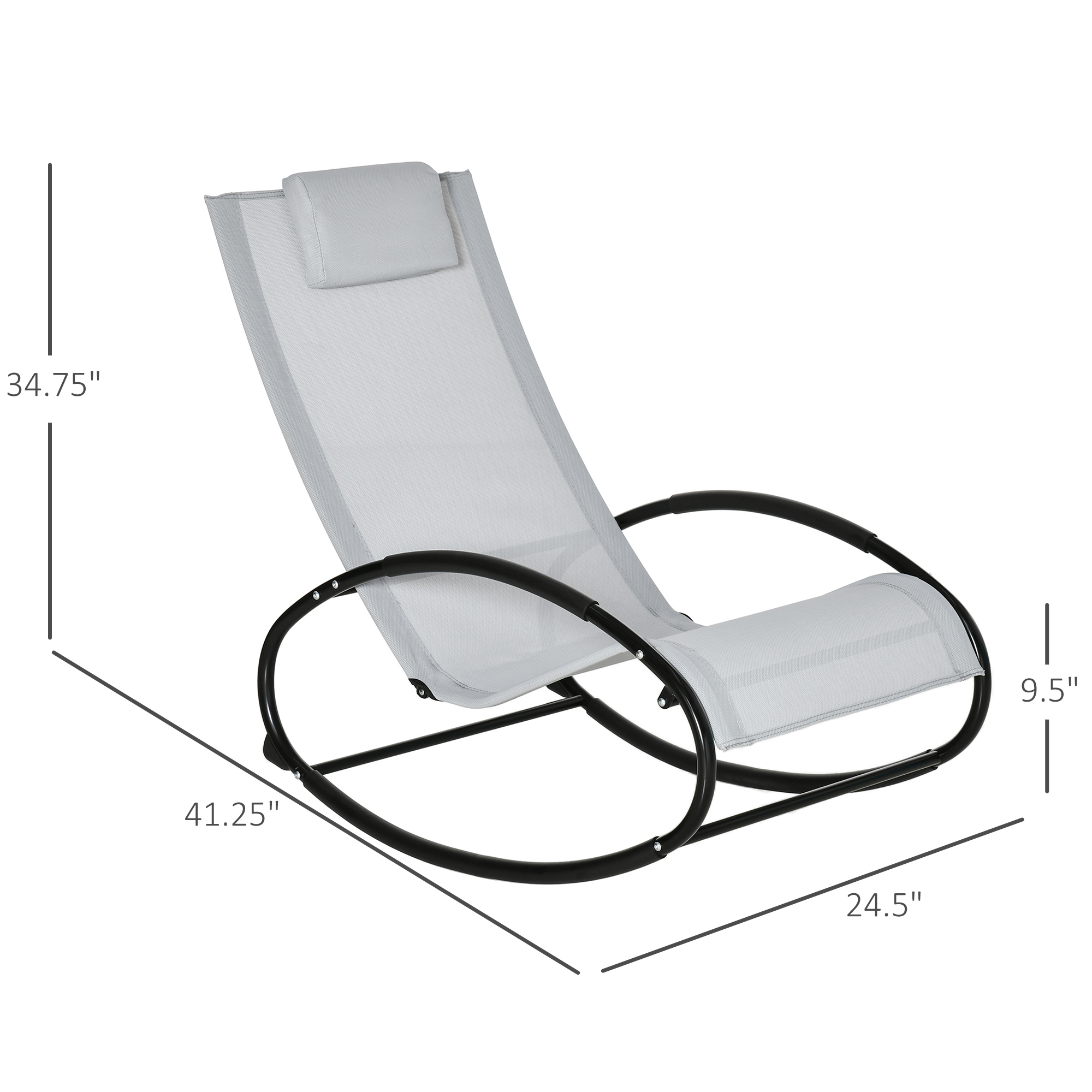  Pool Lounger, Outdoor Rocking Lounge Chair for Sunbathing, Pool, Beach, Porch with Pillow and Cool Mesh, Sun Tanning Rocker, Grey