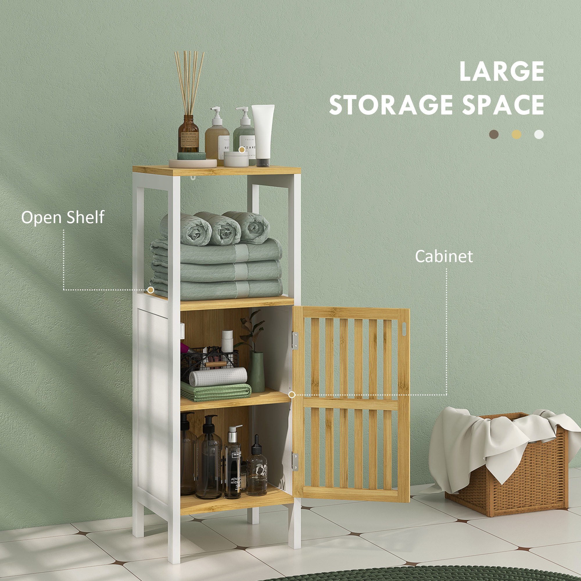 Bamboo-Blend Retro Cut-Out Bathroom Storage Unit, With Cupboard — image 4