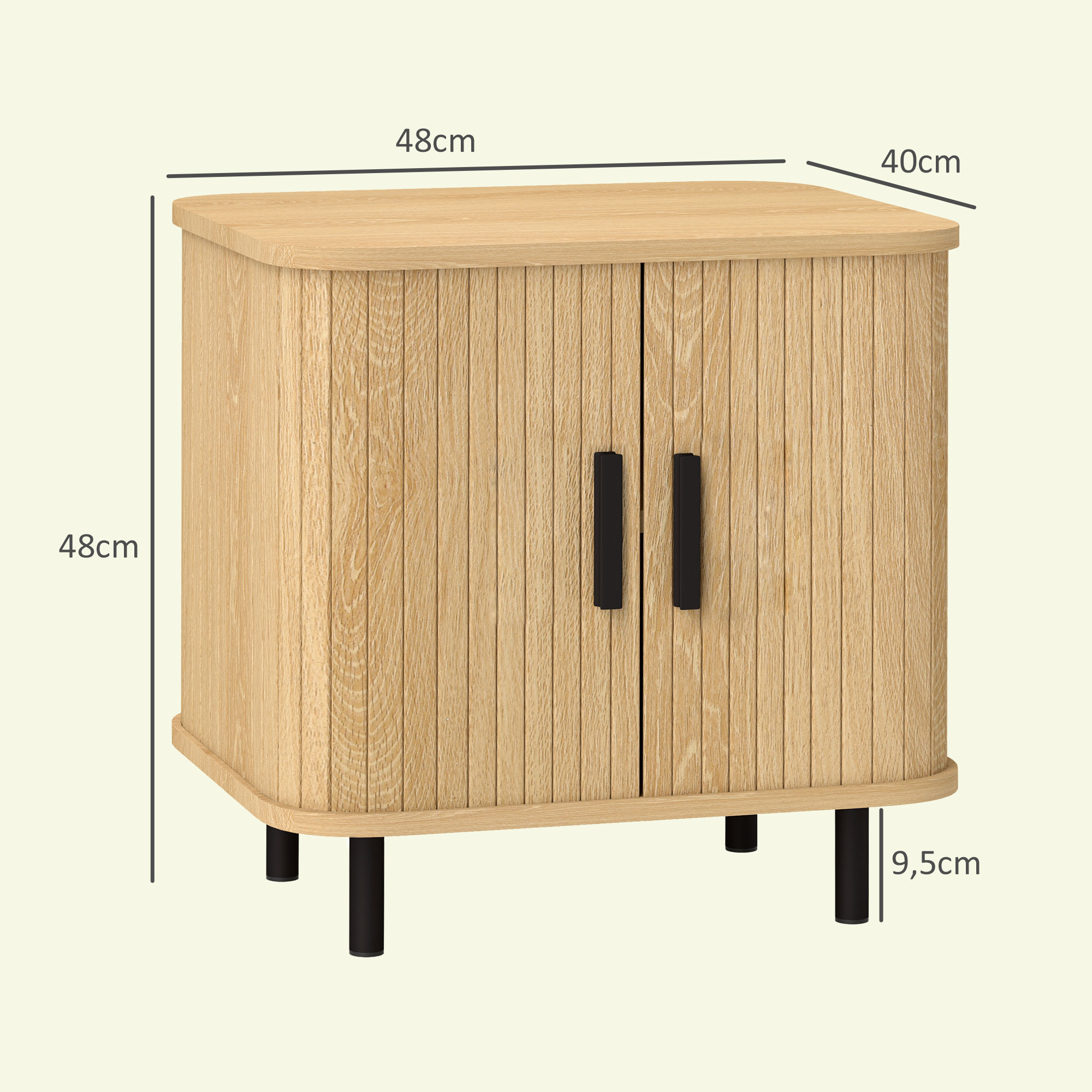 Bedside Table, Nordic Side With Roller Shutter Style Sliding Doors And Metal — image 2