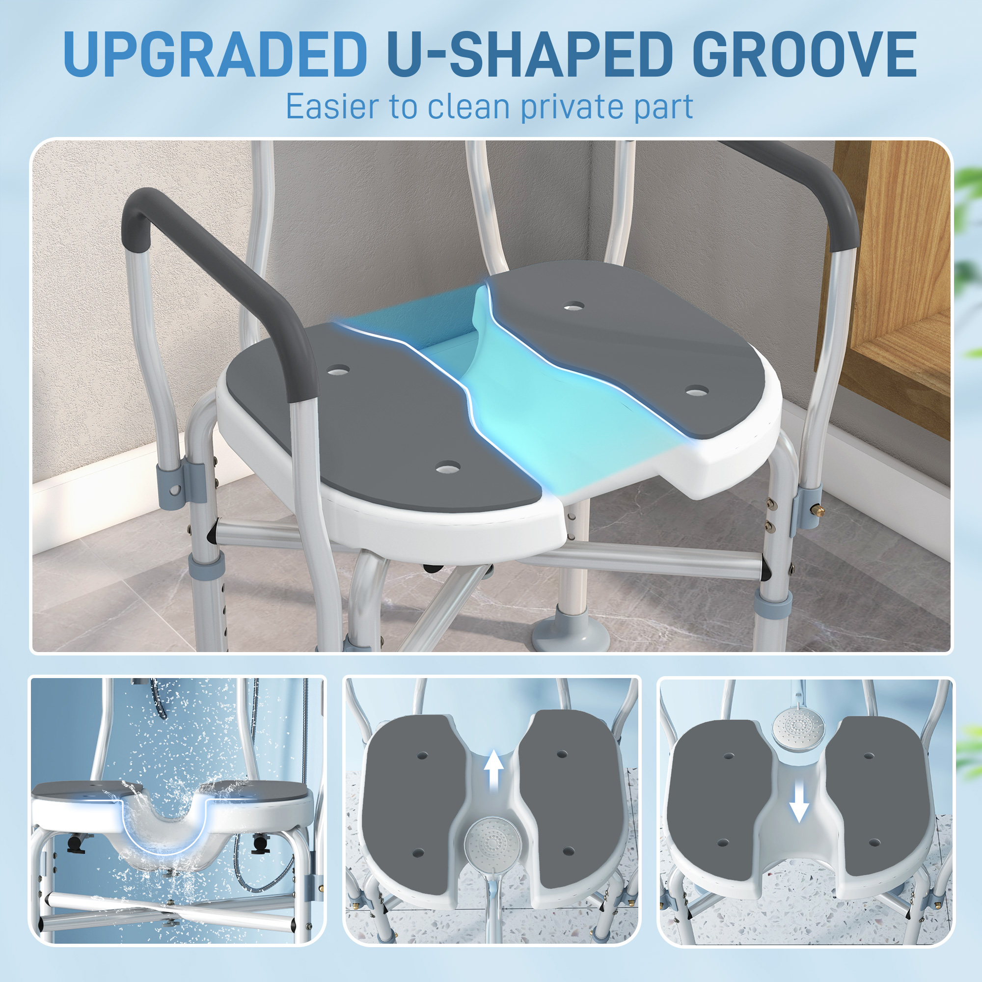 Shower Chair With Hygiene Cut-Out Seat And Reinforced Crossbars, Height — image 2