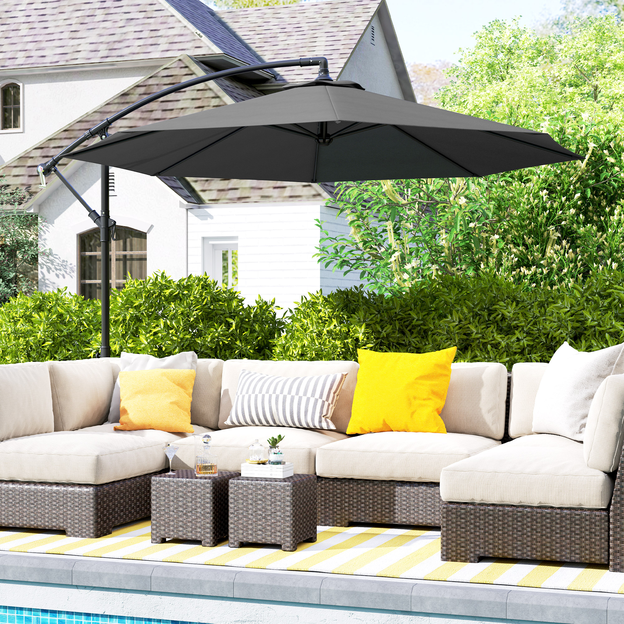 10 Cantilever Tilt Offset Patio Umbrella w/ UV & Water Safe Material & Cross Base (Weight Not Included), Gray